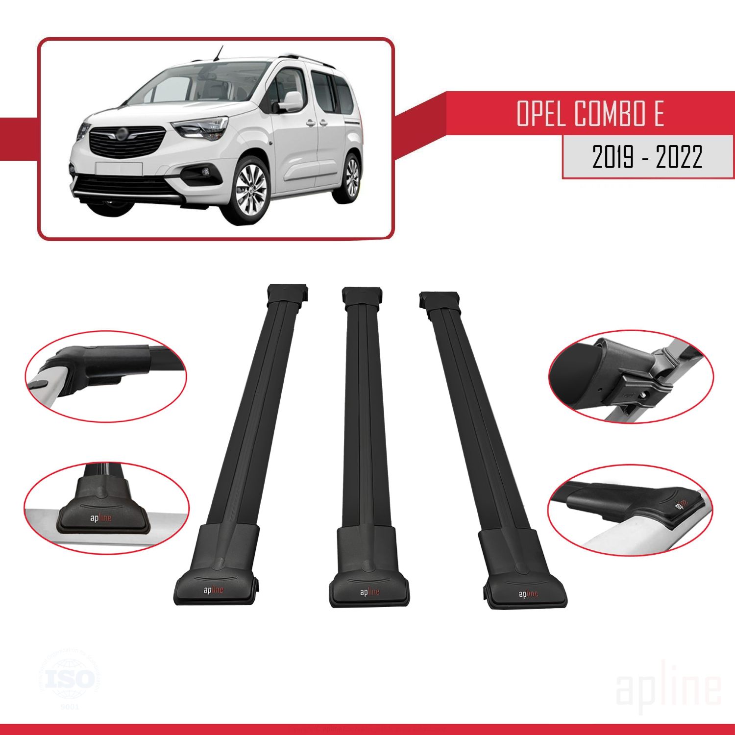 Opel Combo E (K9) 2019-2022 Arası ile Uyumlu FLY Model Ara Atkı Tavan Barı Siyah 3 Adet - Görsel 3