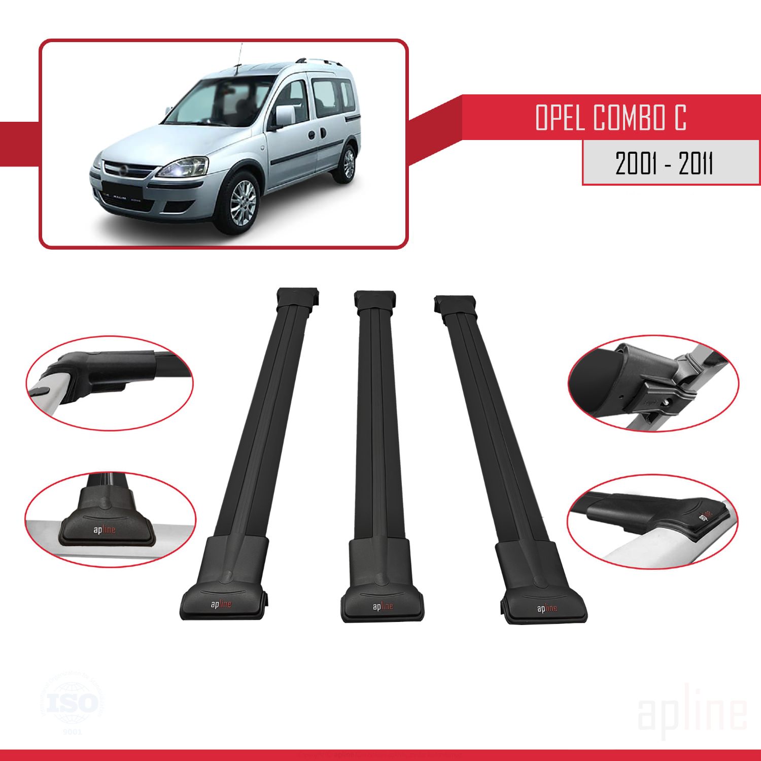 Opel Combo C 2001-2011 Arası ile Uyumlu FLY Model Ara Atkı Tavan Barı Siyah 3 Adet - Görsel 3