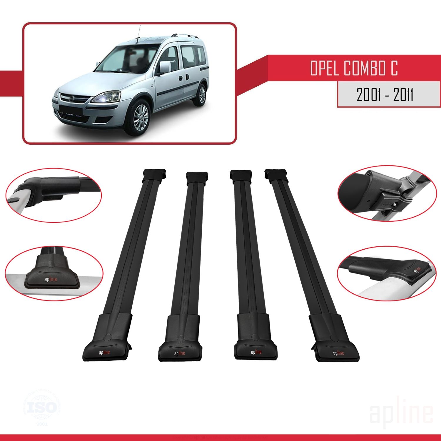 Opel Combo C 2001-2011 Arası ile Uyumlu FLY Model Ara Atkı Tavan Barı Siyah 4 Adet - Görsel 3