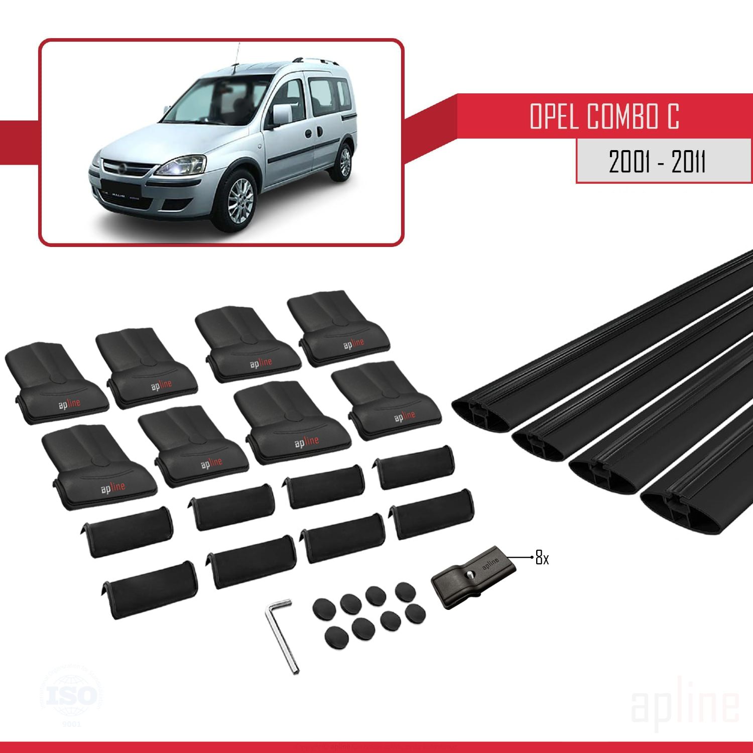 Opel Combo C 2001-2011 Arası ile Uyumlu FLY Model Ara Atkı Tavan Barı Siyah 4 Adet - Görsel 4