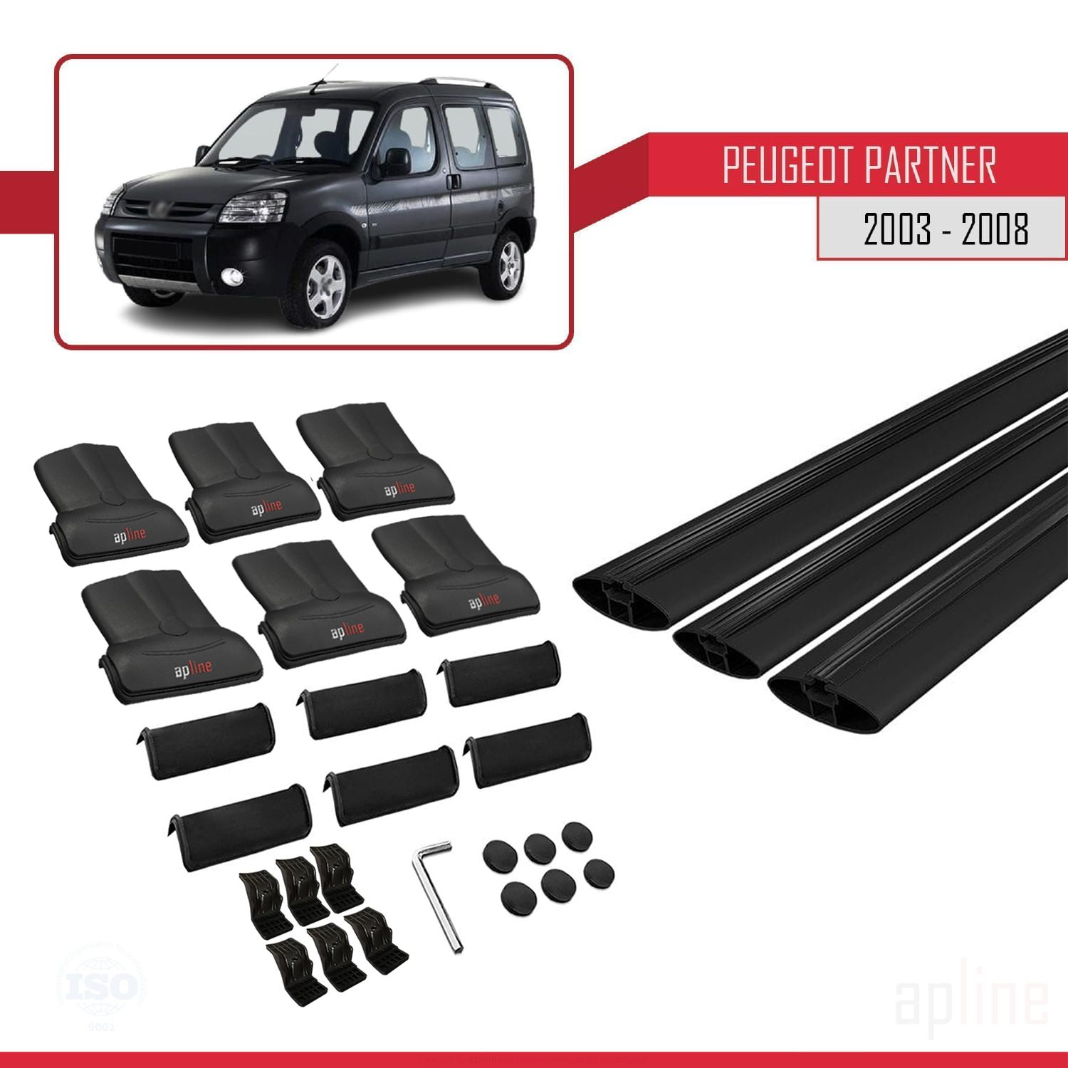 Peugeot Partner (M59) Post-Facelift 2003-2008 Arası ile Uyumlu FLY Model Ara Atkı Tavan Barı Siyah 3 Adet - Görsel 4