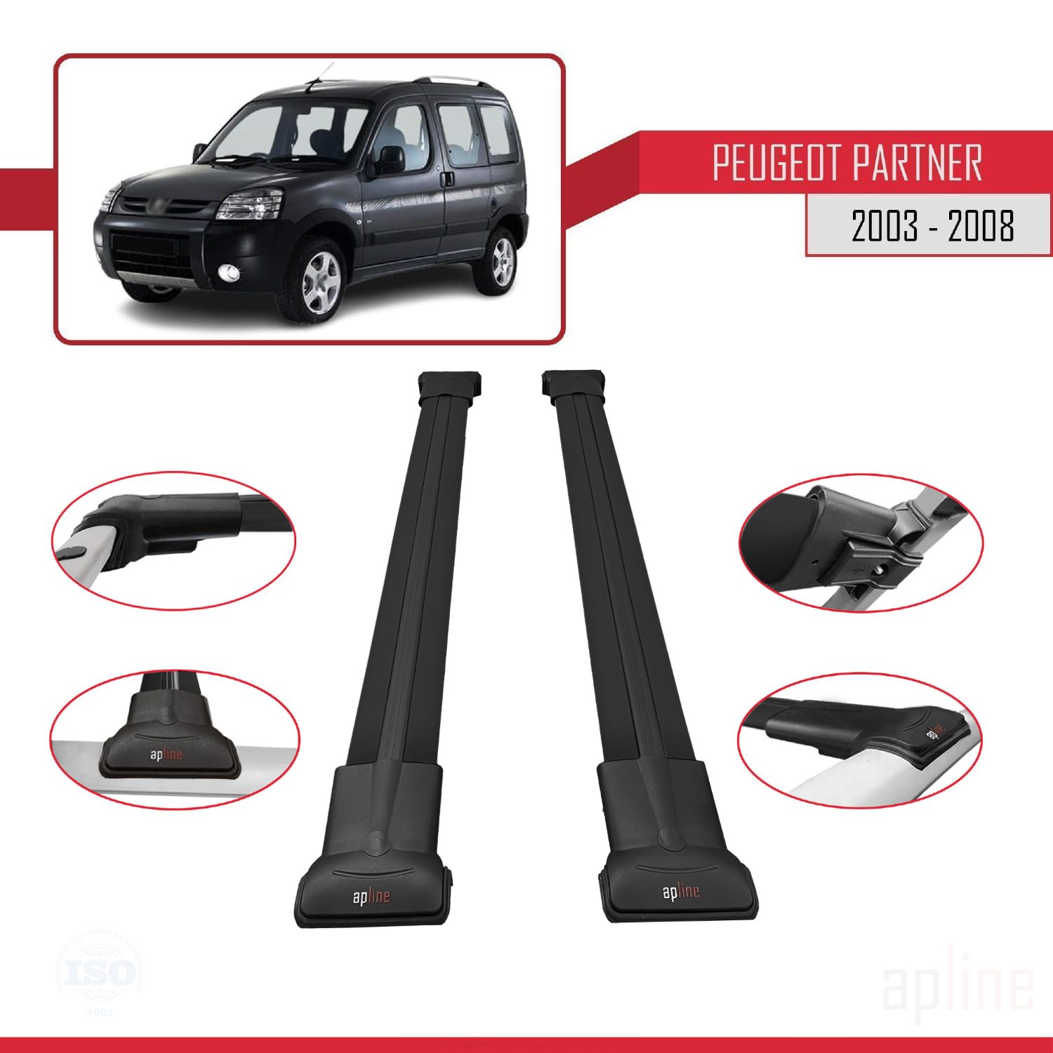Peugeot Partner (M59) Post-Facelift 2003-2008 Arası ile Uyumlu FLY Model Ara Atkı Tavan Barı Siyah 2 Adet - Görsel 3