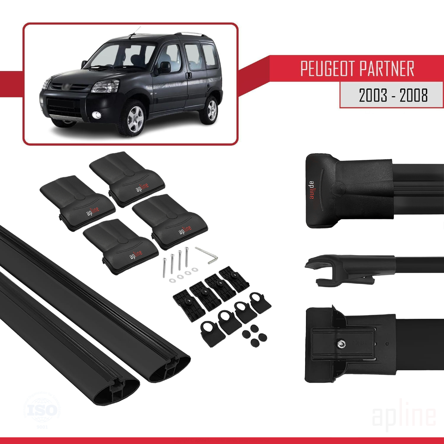 Peugeot Partner (M59) Post-Facelift 2003-2008 Arası ile Uyumlu FLY Model Ara Atkı Tavan Barı Siyah 2 Adet - Görsel 4