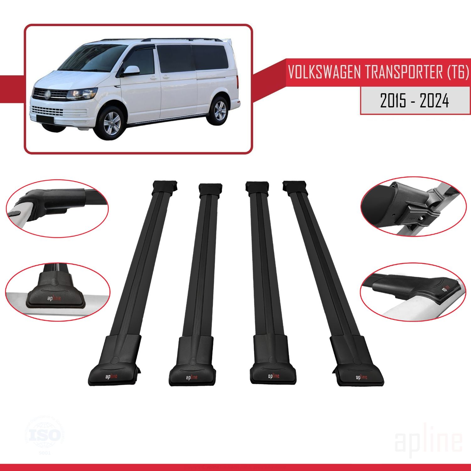 Volkswagen Transporter (T6) 2015-2024 Arası ile Uyumlu FLY Model Ara Atkı Tavan Barı Siyah 4 Adet - Görsel 3