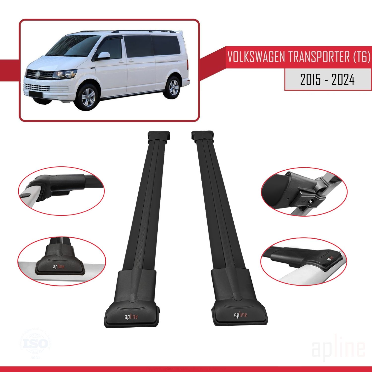 Volkswagen Transporter (T6) 2015-2024 Arası ile Uyumlu FLY Model Ara Atkı Tavan Barı Siyah 2 Adet - Görsel 3
