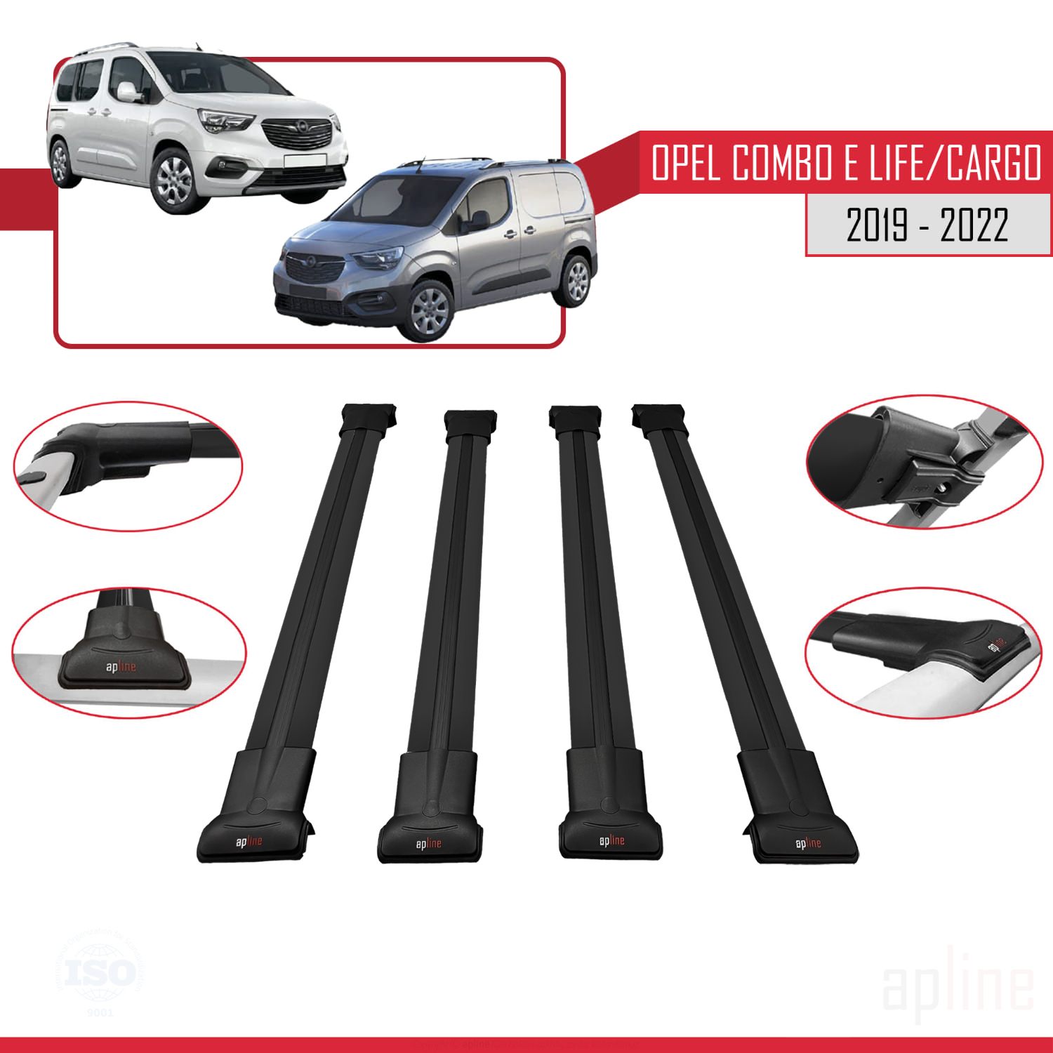 Opel Combo E Life (K9) 2019-2022 Arası ile Uyumlu FLY Model Ara Atkı Tavan Barı Siyah 4 Adet - Görsel 3