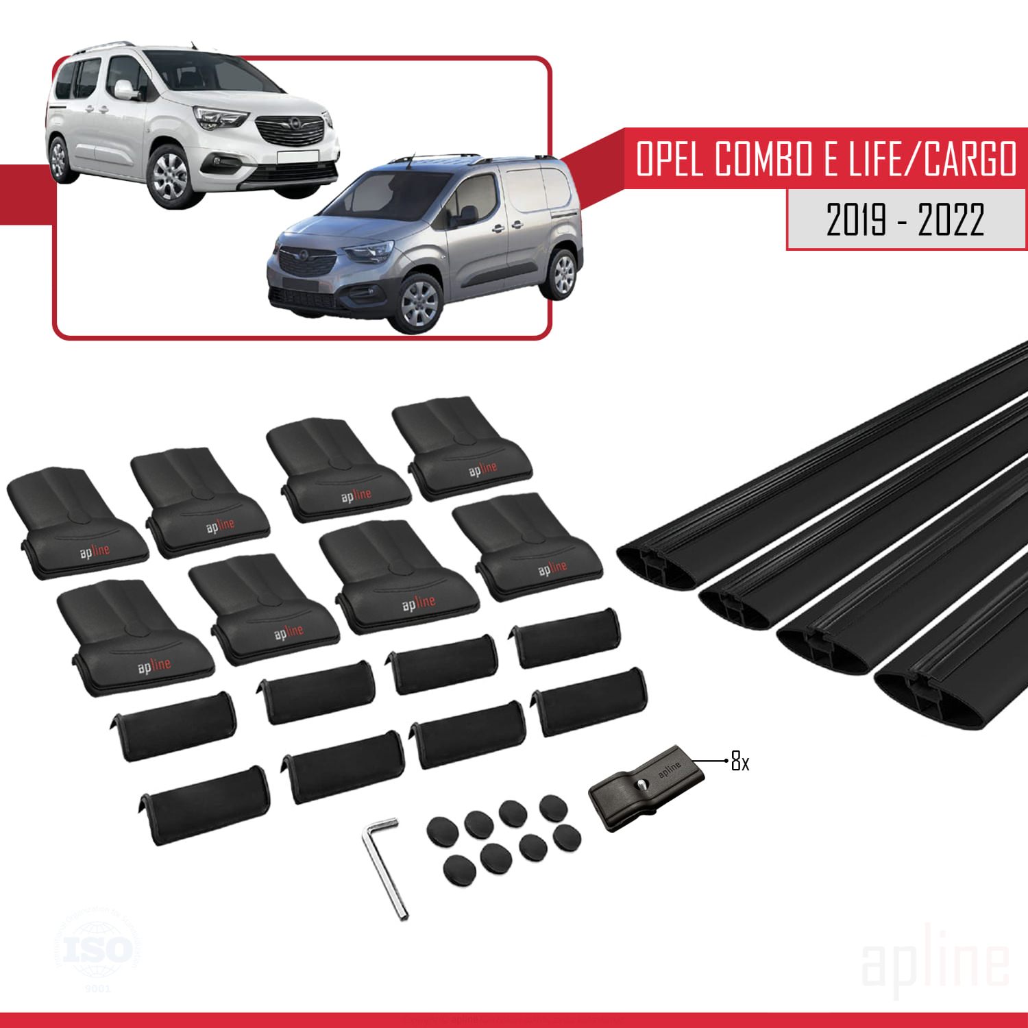 Opel Combo E Life (K9) 2019-2022 Arası ile Uyumlu FLY Model Ara Atkı Tavan Barı Siyah 4 Adet - Görsel 4