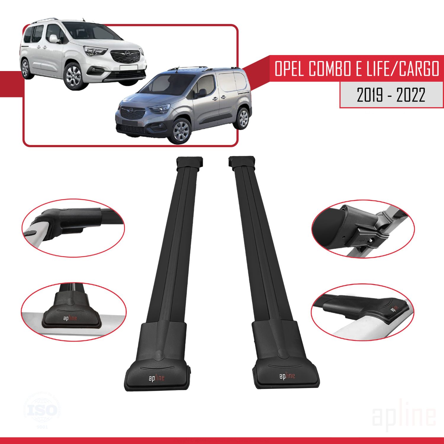 Opel Combo E Life (K9) 2019-2022 Arası ile Uyumlu FLY Model Ara Atkı Tavan Barı Siyah 2 Adet - Görsel 3
