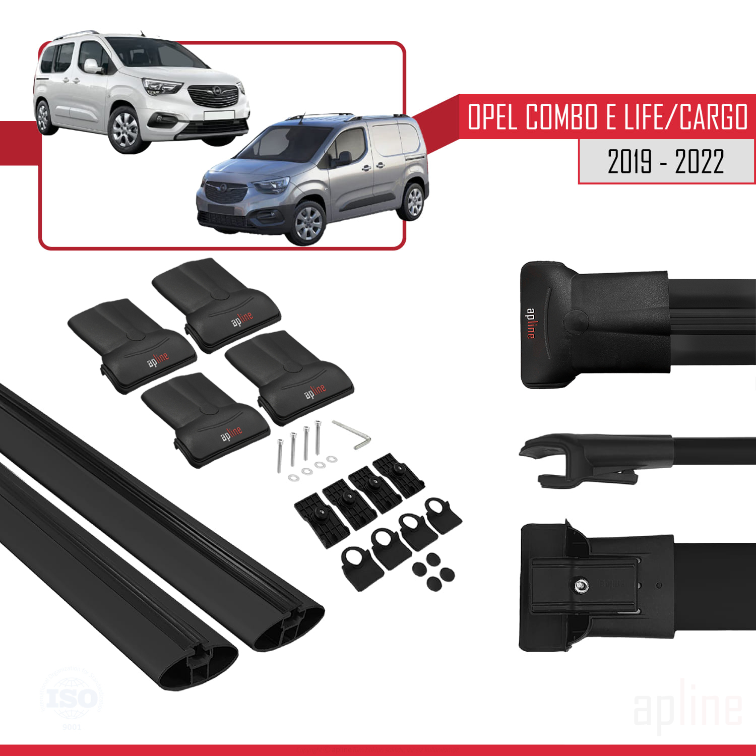 Opel Combo E Life (K9) 2019-2022 Arası ile Uyumlu FLY Model Ara Atkı Tavan Barı Siyah 2 Adet - Görsel 4