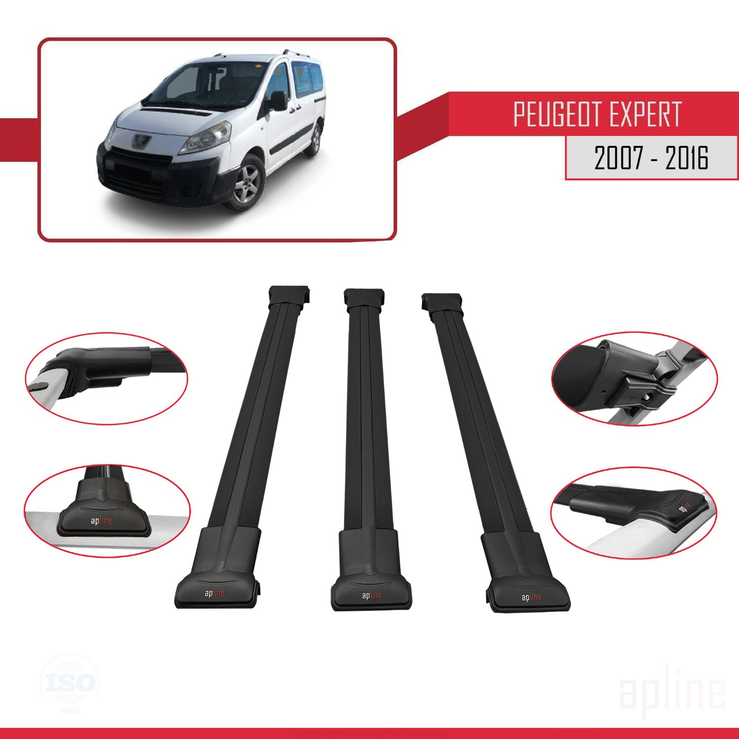 Peugeot Expert 2 (G9) 2007-2016 Arası ile Uyumlu FLY Model Ara Atkı Tavan Barı Siyah 3 Adet - Görsel 3