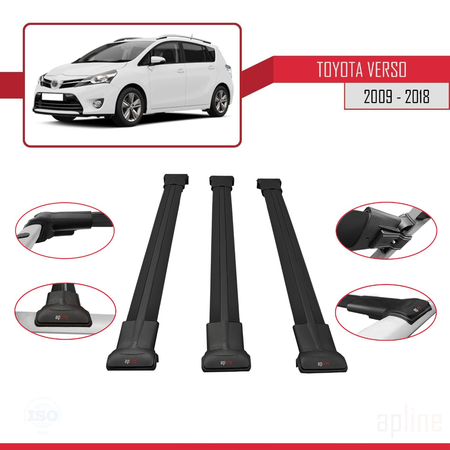 Toyota Verso (AR20) 2009-2018 Arası ile Uyumlu FLY Model Ara Atkı Tavan Barı Siyah 3 Adet - Görsel 3