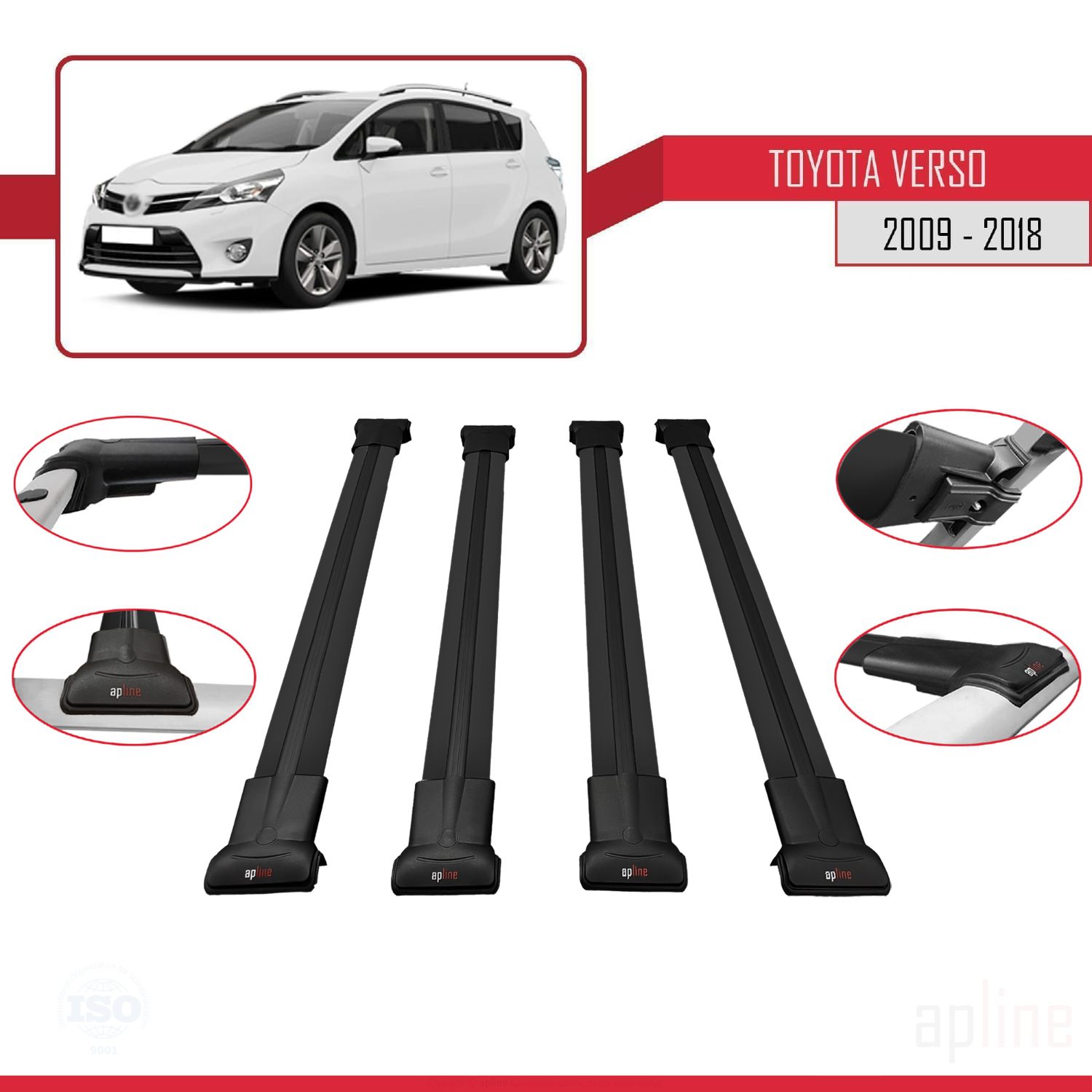 Toyota Verso (AR20) 2009-2018 Arası ile Uyumlu FLY Model Ara Atkı Tavan Barı Siyah 4 Adet - Görsel 3
