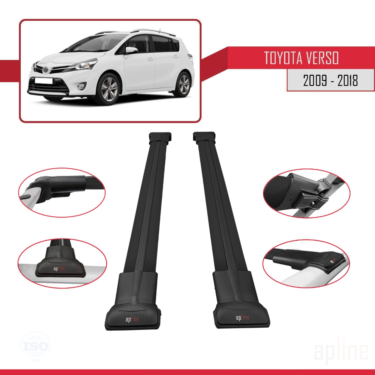 Toyota Verso (AR20) 2009-2018 Arası ile Uyumlu FLY Model Ara Atkı Tavan Barı Siyah 2 Adet - Görsel 3