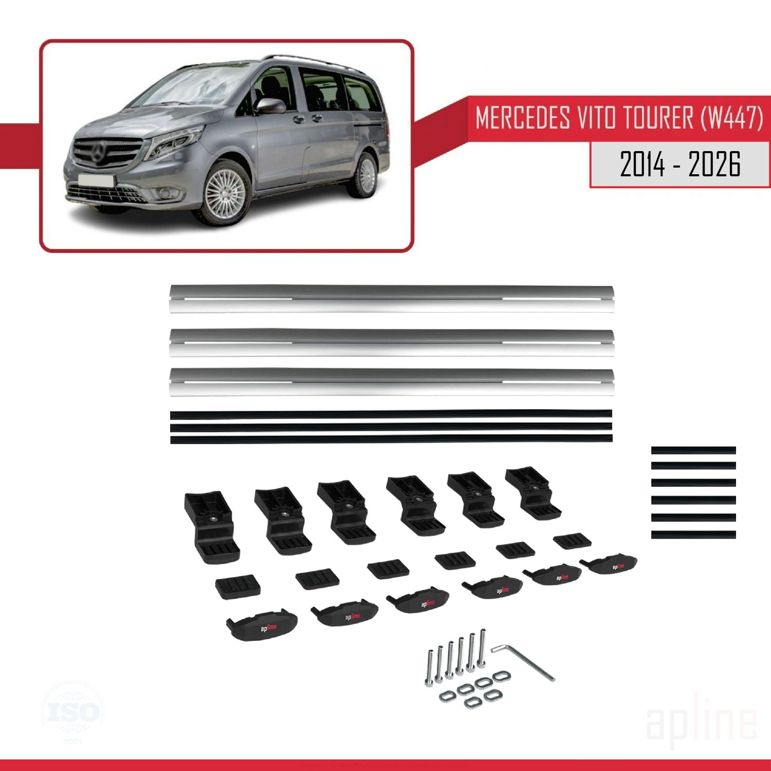 Mercedes Vito Tourer (W447) 2014 -2026 Arası ile Uyumlu BASIC Model Ara Atkı Tavan Barı Gri 3 Adet - Görsel 6