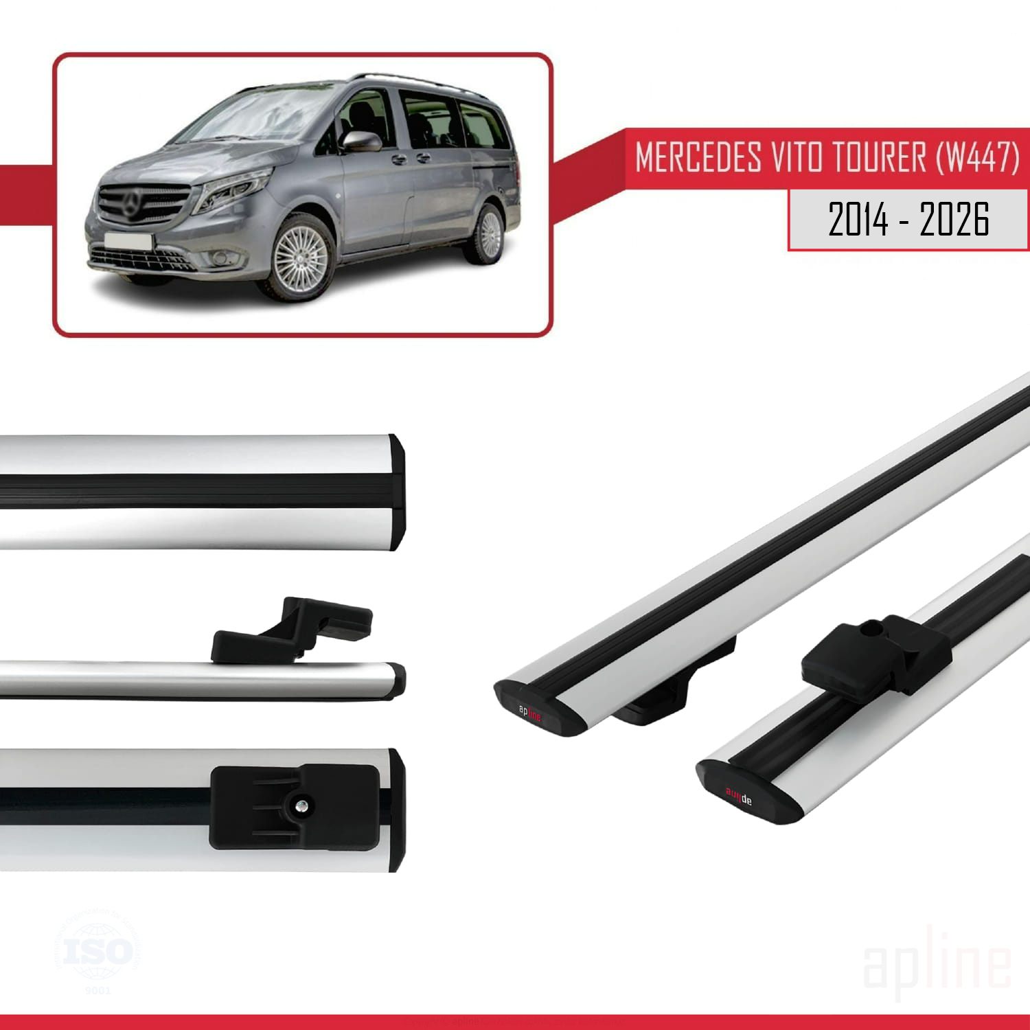 Mercedes Vito Tourer (W447) 2014 -2026 Arası ile Uyumlu BASIC Model Ara Atkı Tavan Barı Gri 2 Adet - Görsel 3