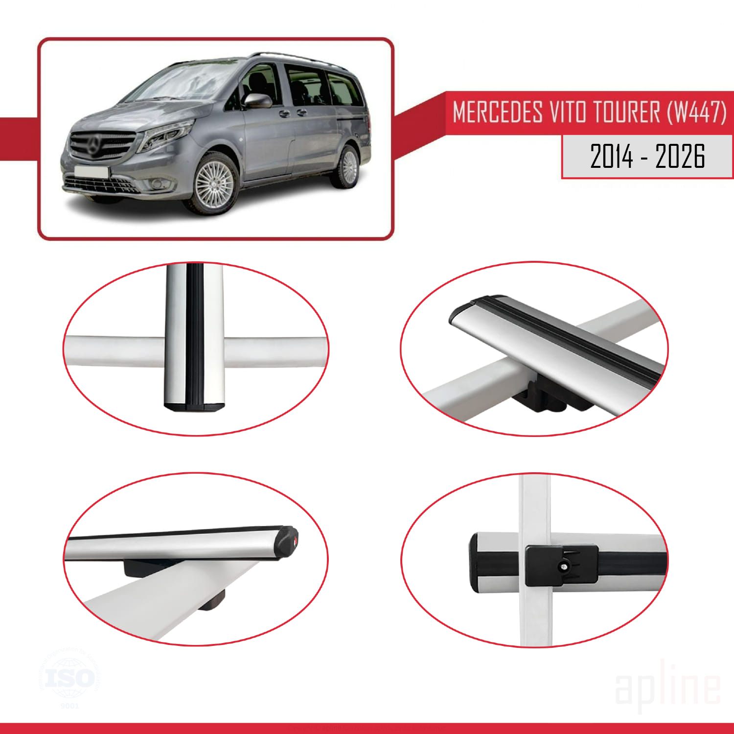 Mercedes Vito Tourer (W447) 2014 -2026 Arası ile Uyumlu BASIC Model Ara Atkı Tavan Barı Gri 2 Adet - Görsel 4