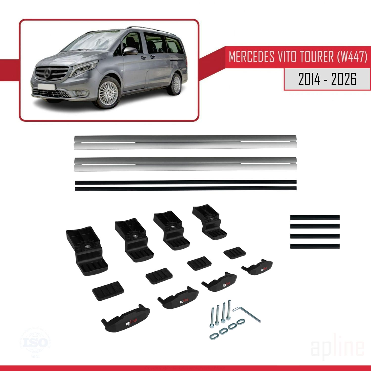 Mercedes Vito Tourer (W447) 2014 -2026 Arası ile Uyumlu BASIC Model Ara Atkı Tavan Barı Gri 2 Adet - Görsel 6