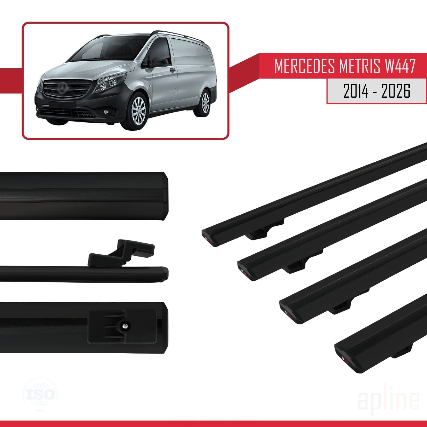 Mercedes Metris (W447) 2014 -2026 Arası ile Uyumlu BASIC Model Ara Atkı Tavan Barı Siyah 4 Adet - Görsel 3