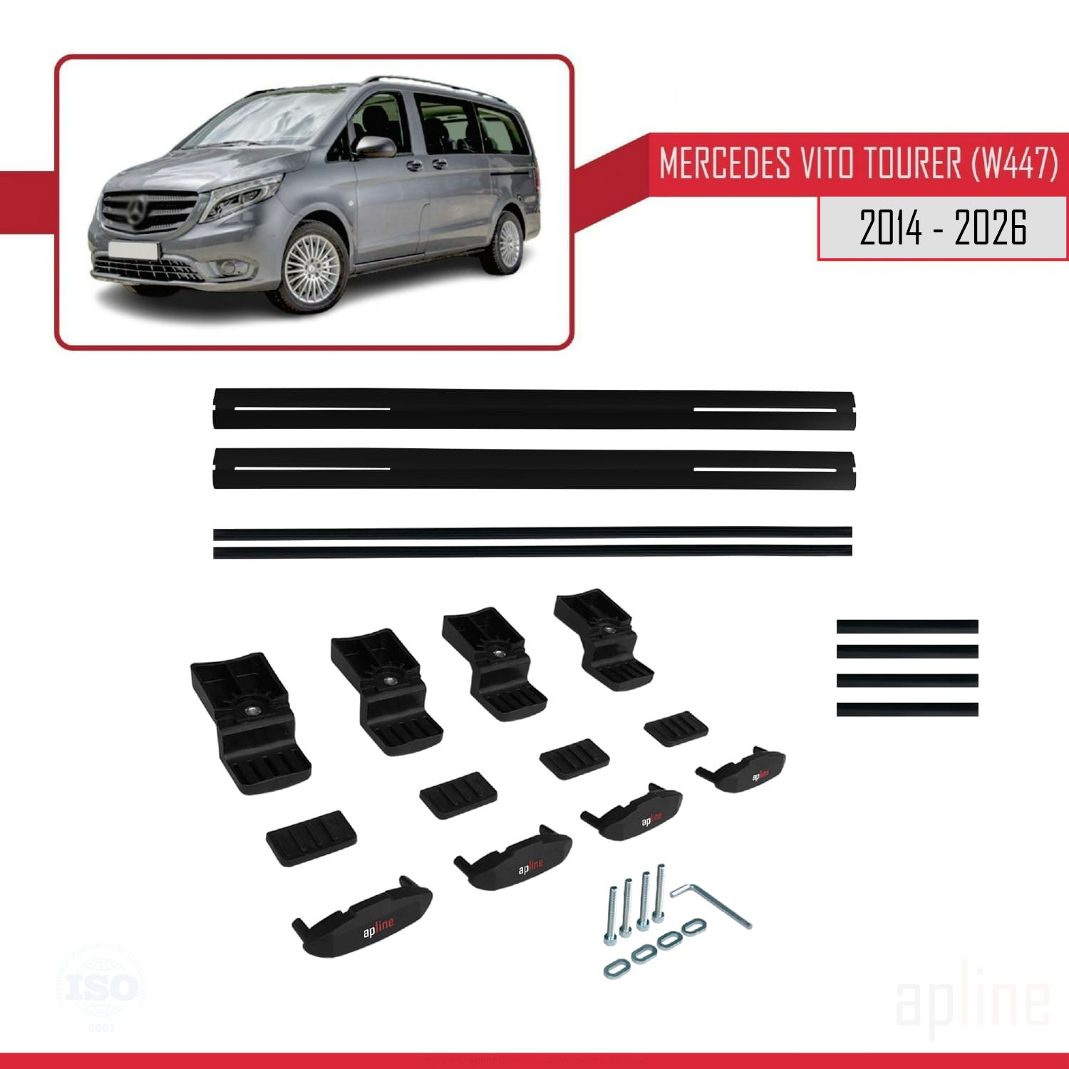 Mercedes Vito Tourer (W447) 2014 -2026 Arası ile Uyumlu BASIC Model Ara Atkı Tavan Barı Siyah 2 Adet - Görsel 6