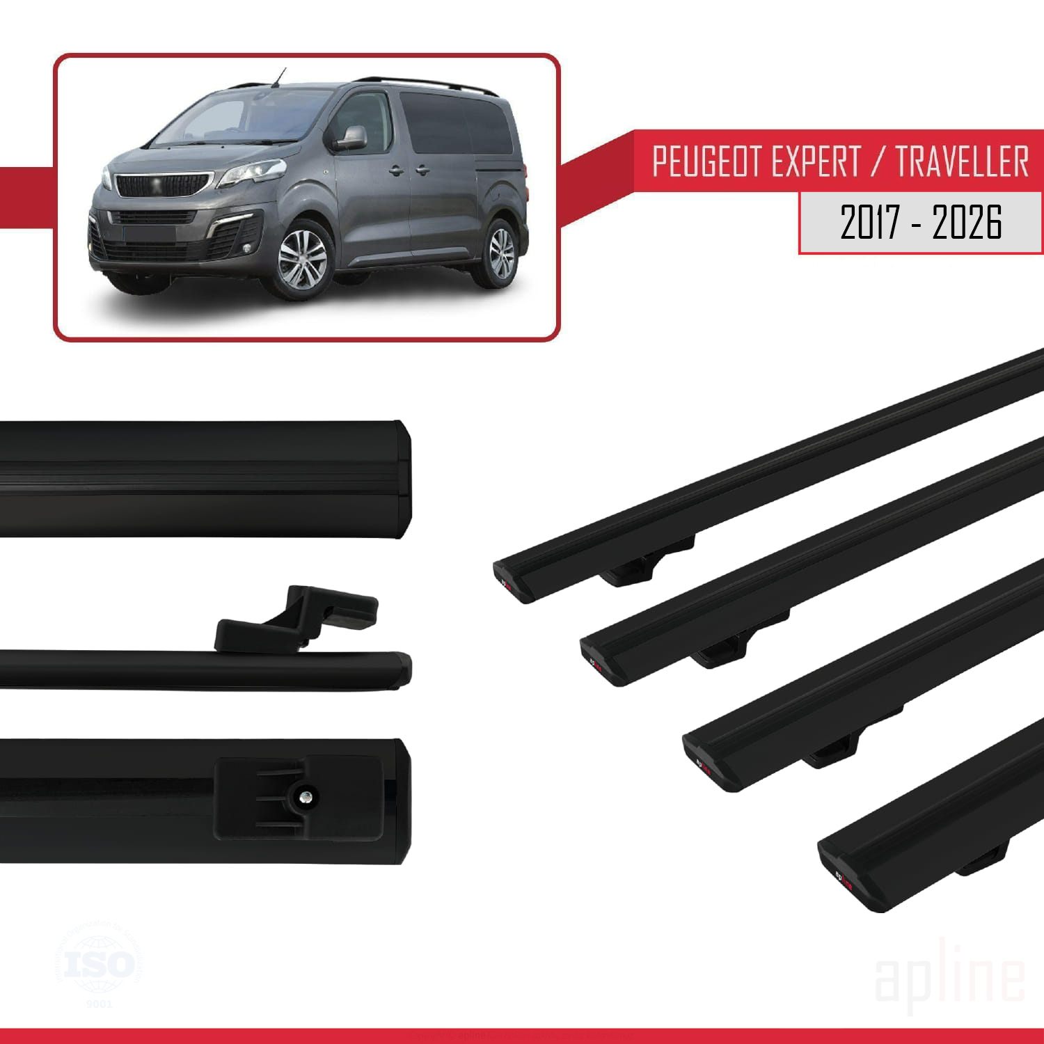 Peugeot Expert 3 Traveller 2017 -2026 Arası ile Uyumlu BASIC Model Ara Atkı Tavan Barı Siyah 4 Adet - Görsel 3