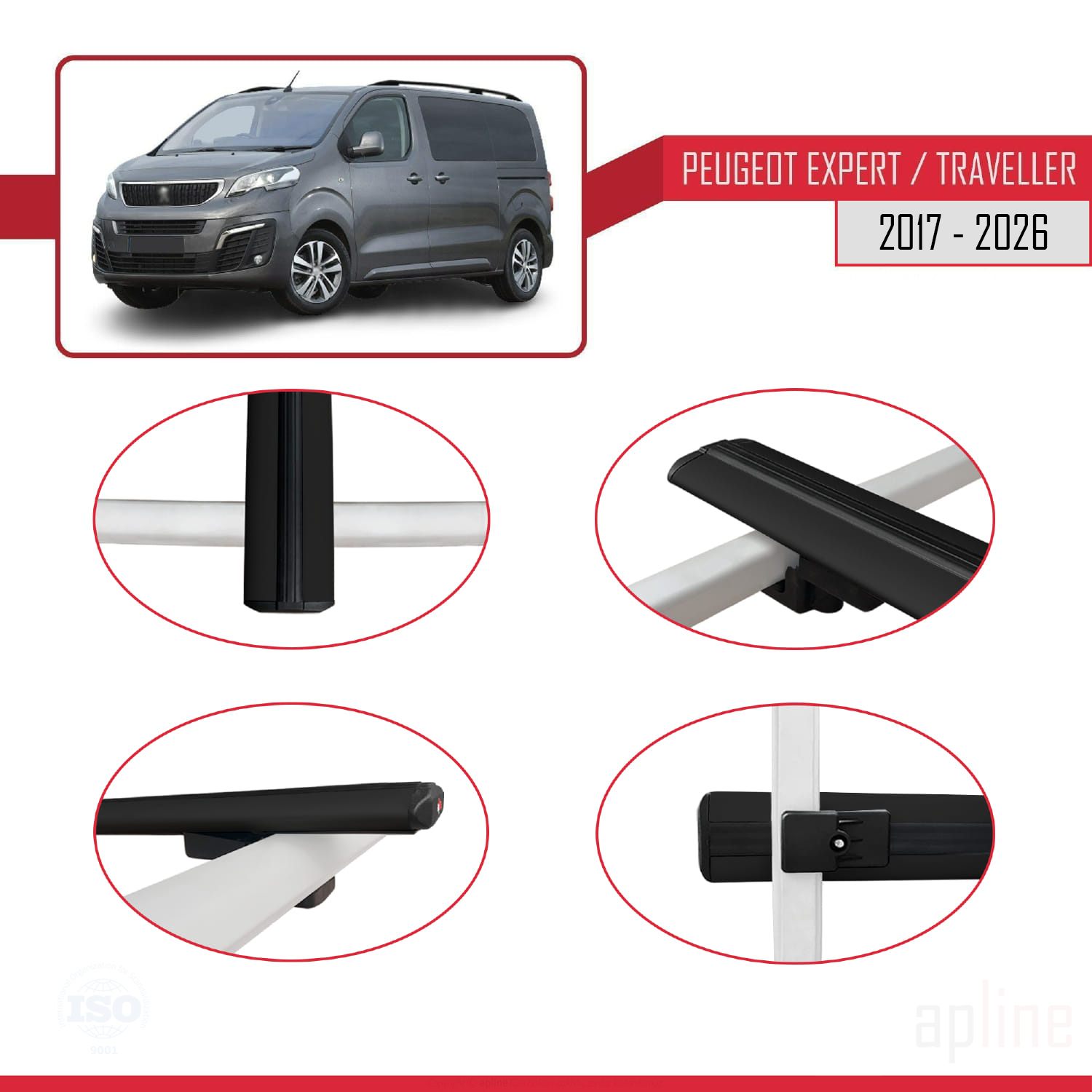 Peugeot Expert 3 Traveller 2017 -2026 Arası ile Uyumlu BASIC Model Ara Atkı Tavan Barı Siyah 4 Adet - Görsel 4