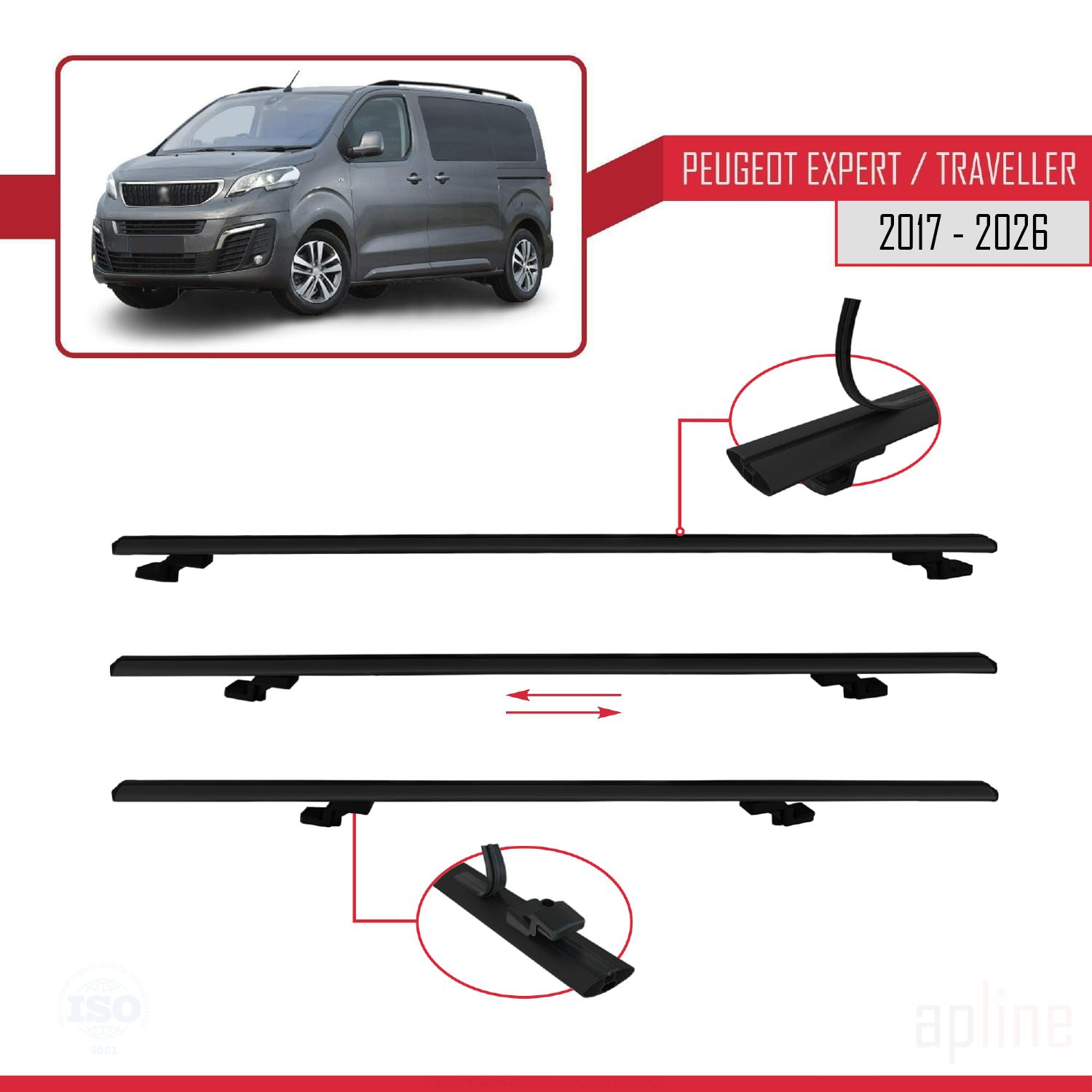 Peugeot Expert 3 Traveller 2017 -2026 Arası ile Uyumlu BASIC Model Ara Atkı Tavan Barı Siyah 4 Adet - Görsel 5