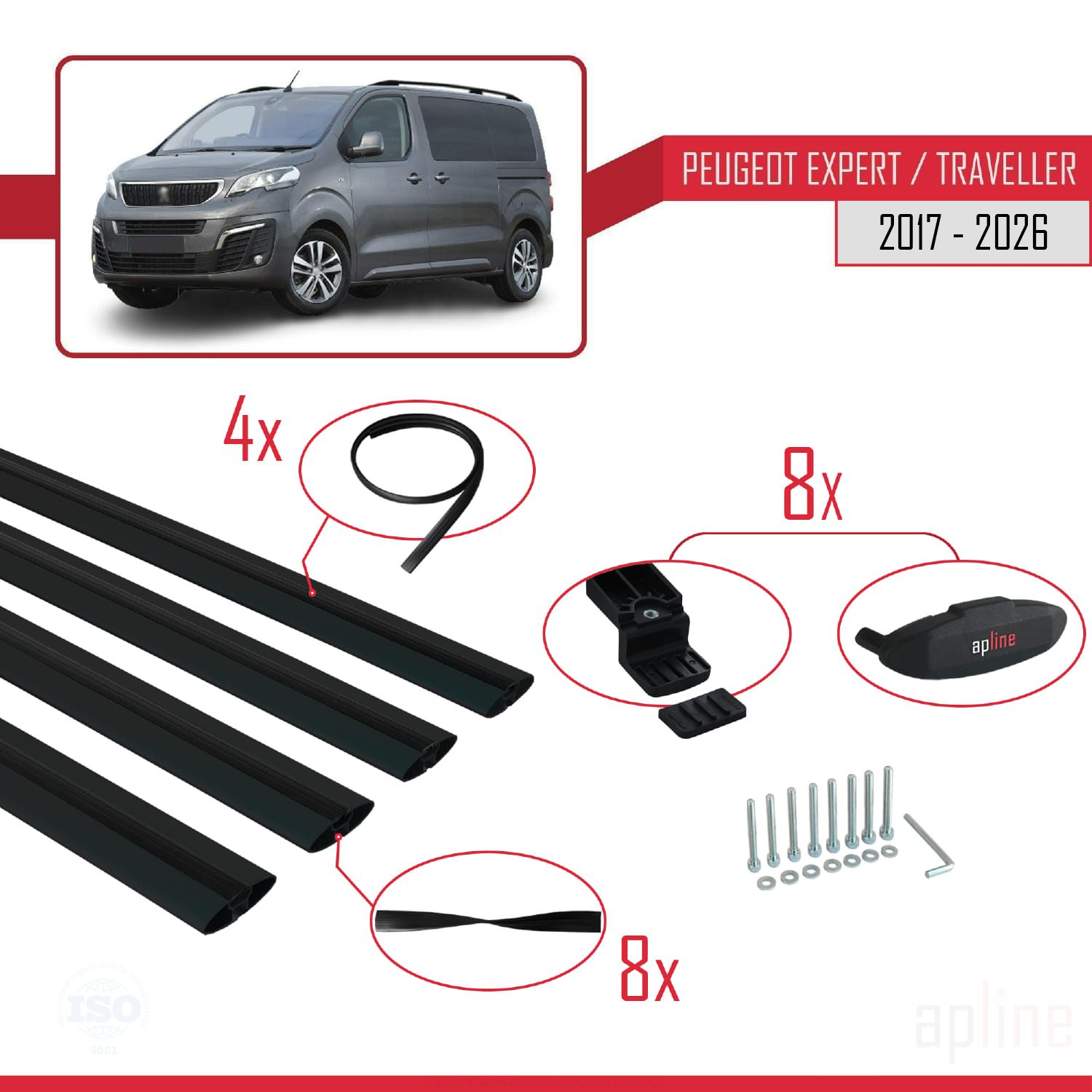 Peugeot Expert 3 Traveller 2017 -2026 Arası ile Uyumlu BASIC Model Ara Atkı Tavan Barı Siyah 4 Adet - Görsel 6