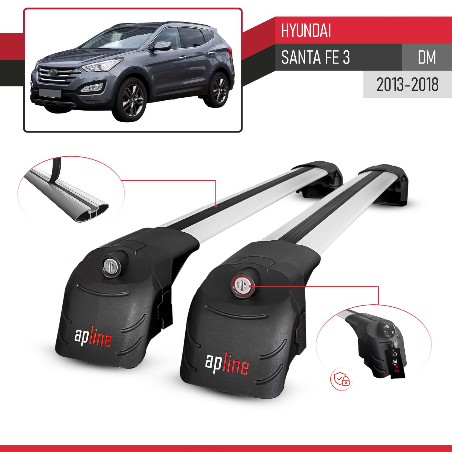 Hyundai Santa Fe 3 (DM) 2013-2018 Arası ile Uyumlu ACE-2 Model Ara Atkı Tavan Barı Gri 2 Adet - Görsel 3