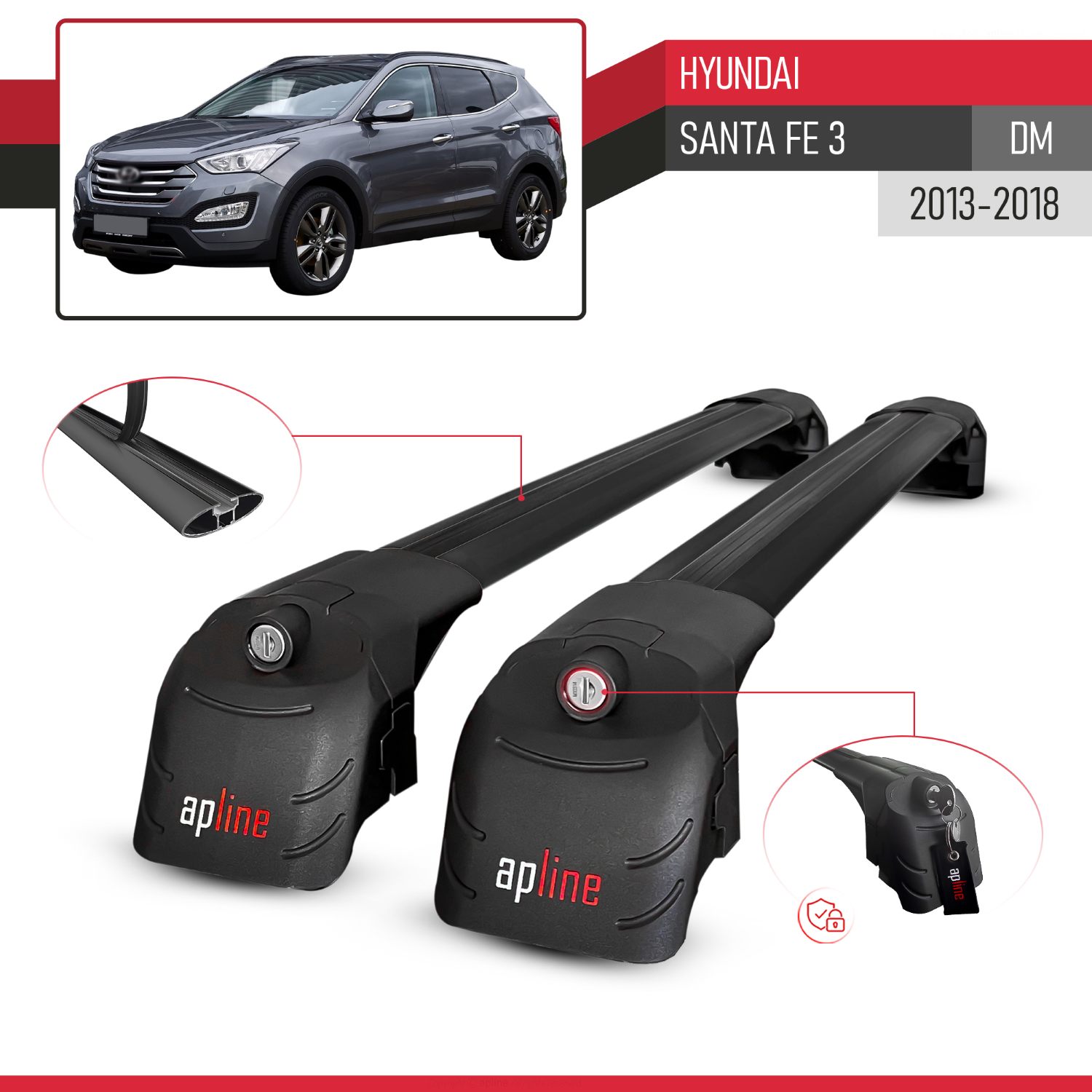 Hyundai Santa Fe 3 (DM) 2013-2018 Arası ile Uyumlu ACE-2 Model Ara Atkı Tavan Barı Siyah 2 Adet - Görsel 3