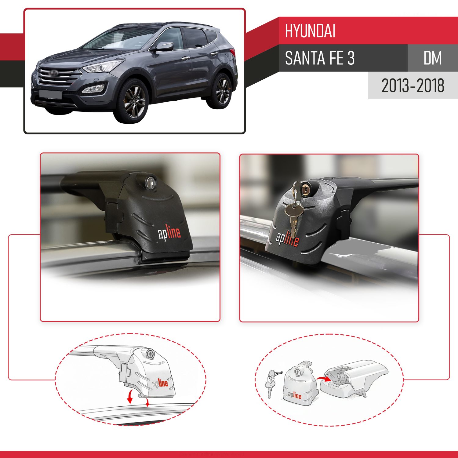 Hyundai Santa Fe 3 (DM) 2013-2018 Arası ile Uyumlu ACE-2 Model Ara Atkı Tavan Barı Siyah 2 Adet - Görsel 4