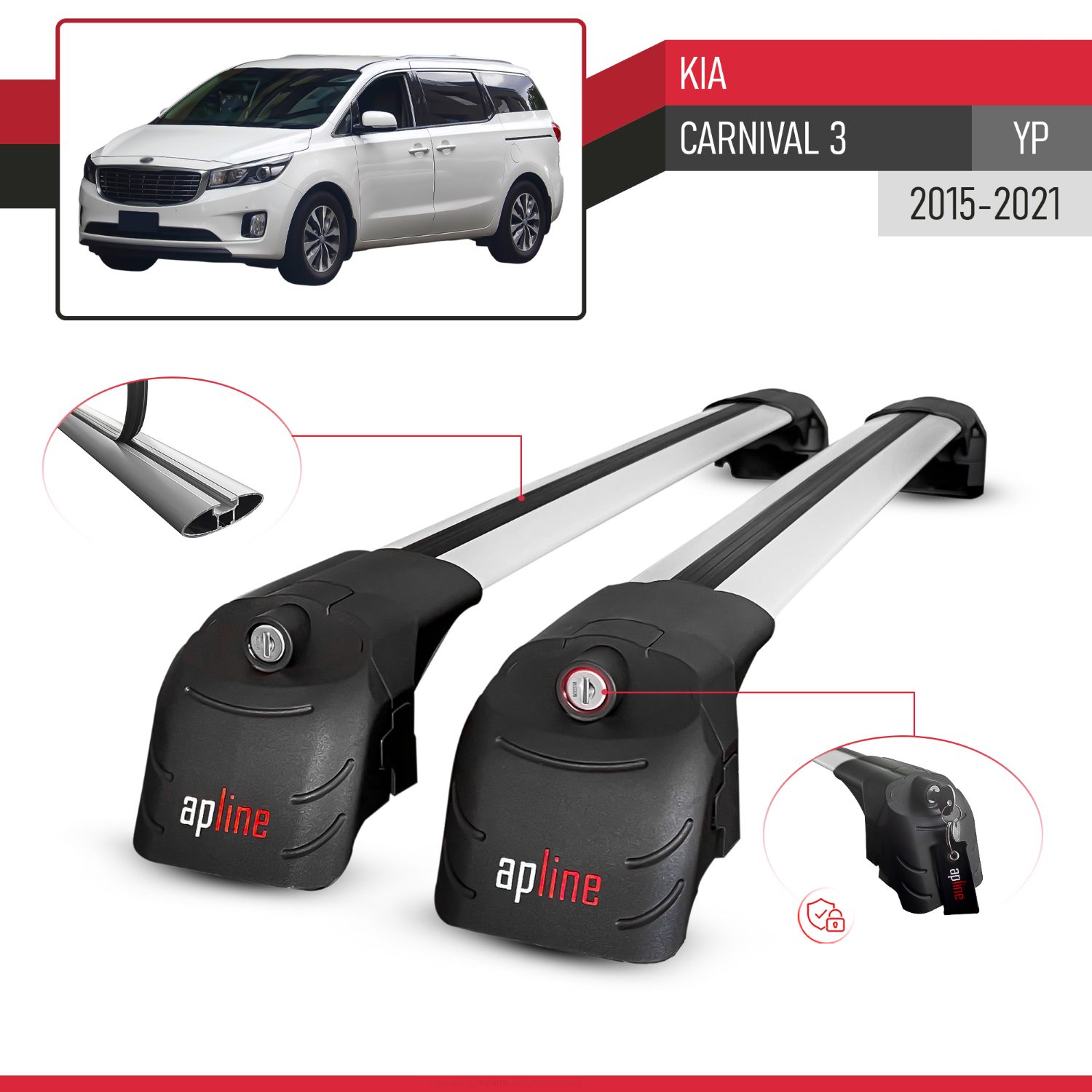 Kia Carnival 3 (YP) 2015-2021 Arası ile Uyumlu ACE-2 Model Ara Atkı Tavan Barı Gri 2 Adet - Görsel 3