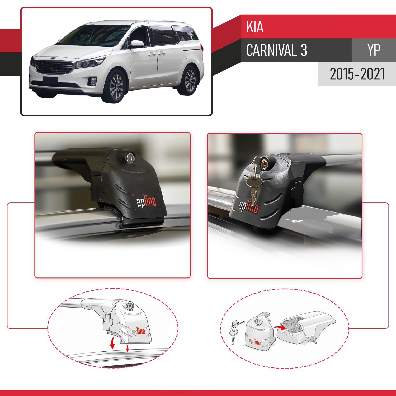 Kia Carnival 3 (YP) 2015-2021 Arası ile Uyumlu ACE-2 Model Ara Atkı Tavan Barı Gri 2 Adet - Görsel 4