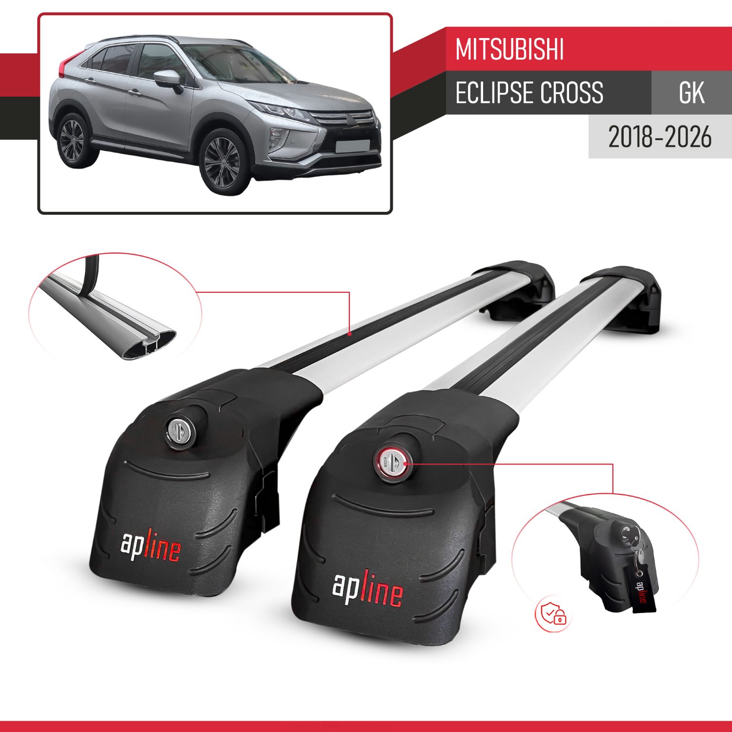 Mitsubishi Eclipse Cross (GK) 2018-2026 Arası ile Uyumlu ACE-2 Model Ara Atkı Tavan Barı Gri 2 Adet - Görsel 3