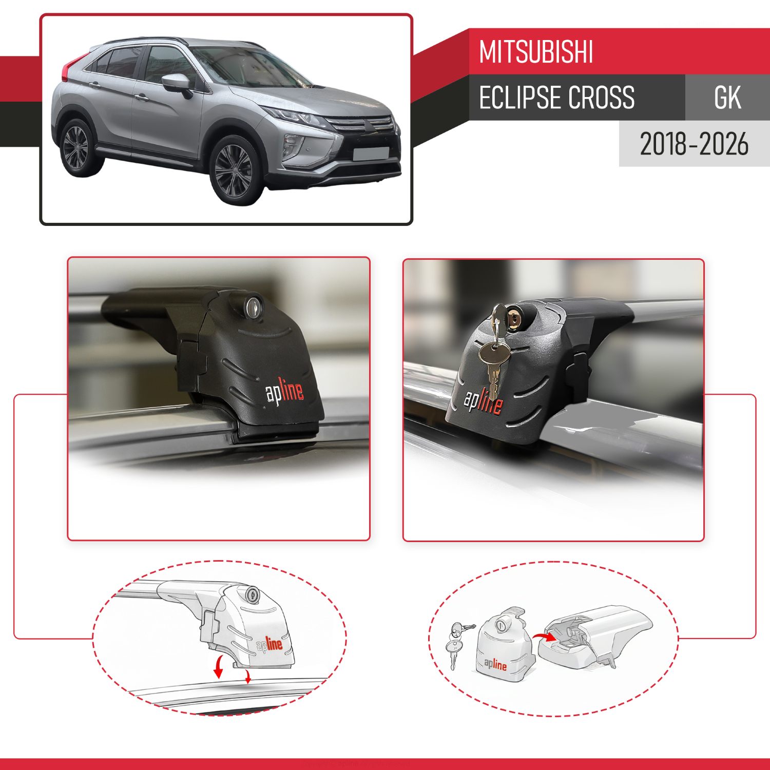 Mitsubishi Eclipse Cross (GK) 2018-2026 Arası ile Uyumlu ACE-2 Model Ara Atkı Tavan Barı Gri 2 Adet - Görsel 4