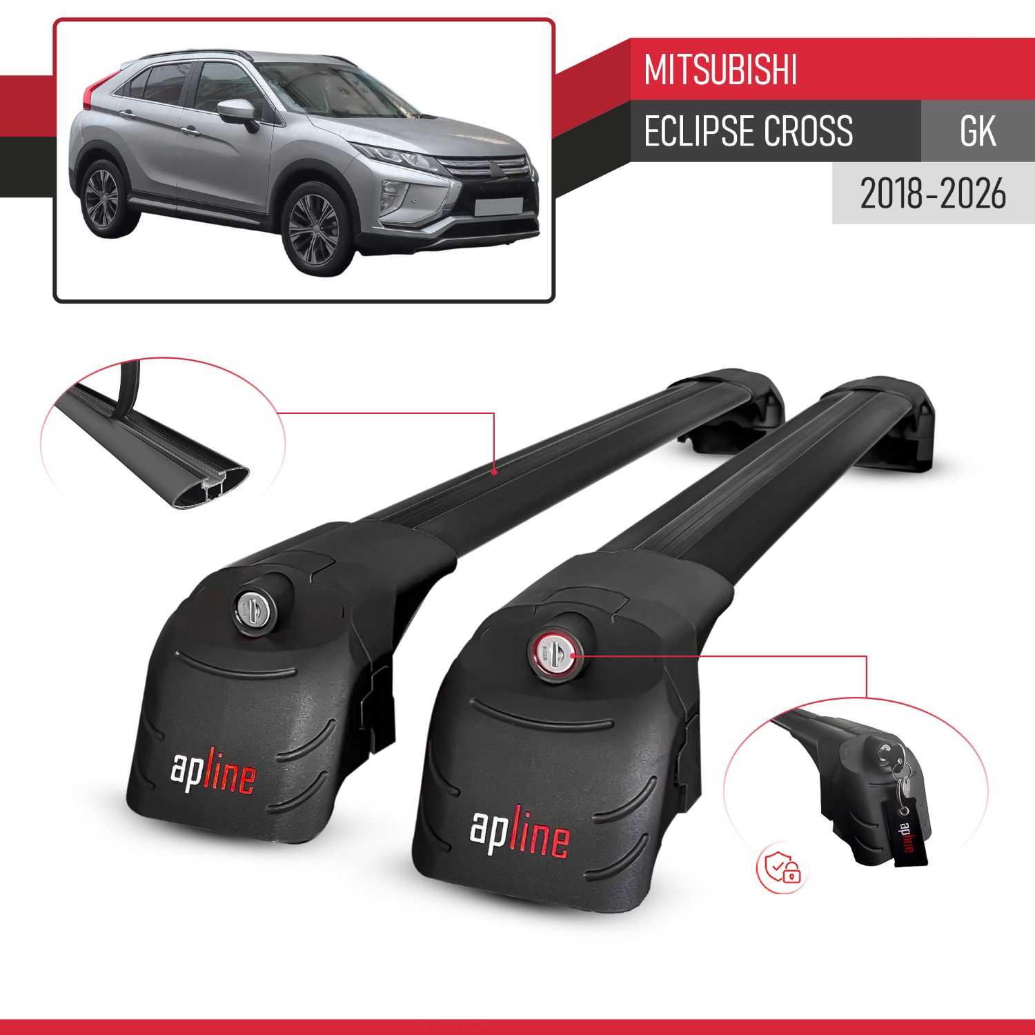 Mitsubishi Eclipse Cross (GK) 2018-2026 Arası ile Uyumlu ACE-2 Model Ara Atkı Tavan Barı Siyah 2 Adet - Görsel 3