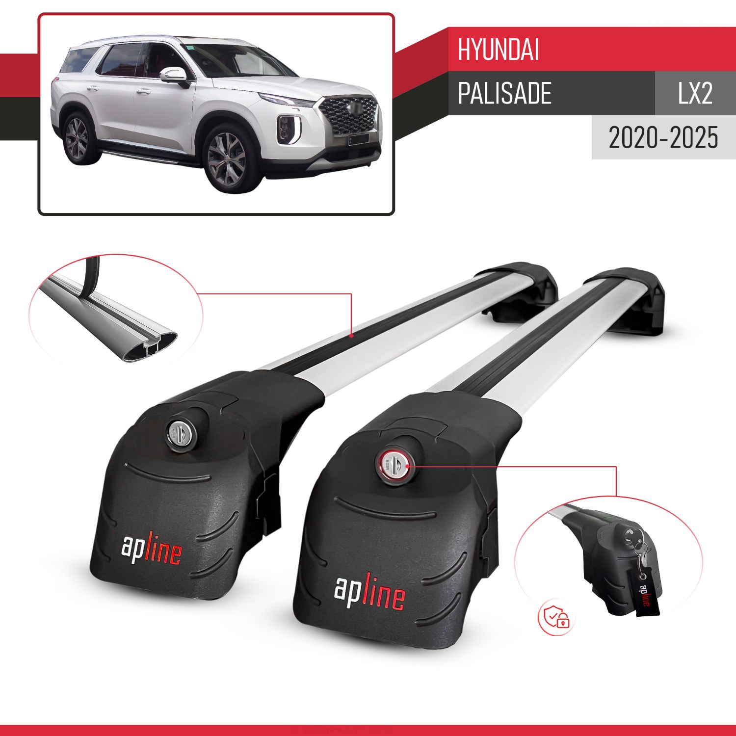Hyundai Palisade (LX2) 2020-2025 Arası ile Uyumlu ACE-2 Model Ara Atkı Tavan Barı Gri 2 Adet - Görsel 3