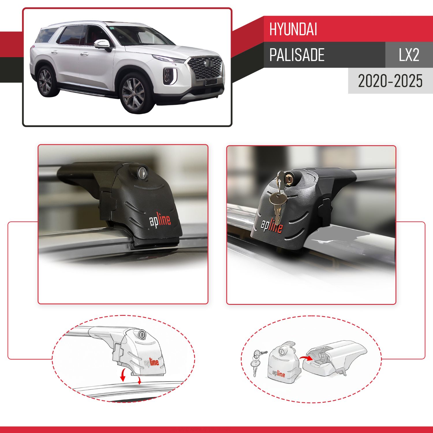 Hyundai Palisade (LX2) 2020-2025 Arası ile Uyumlu ACE-2 Model Ara Atkı Tavan Barı Gri 2 Adet - Görsel 4