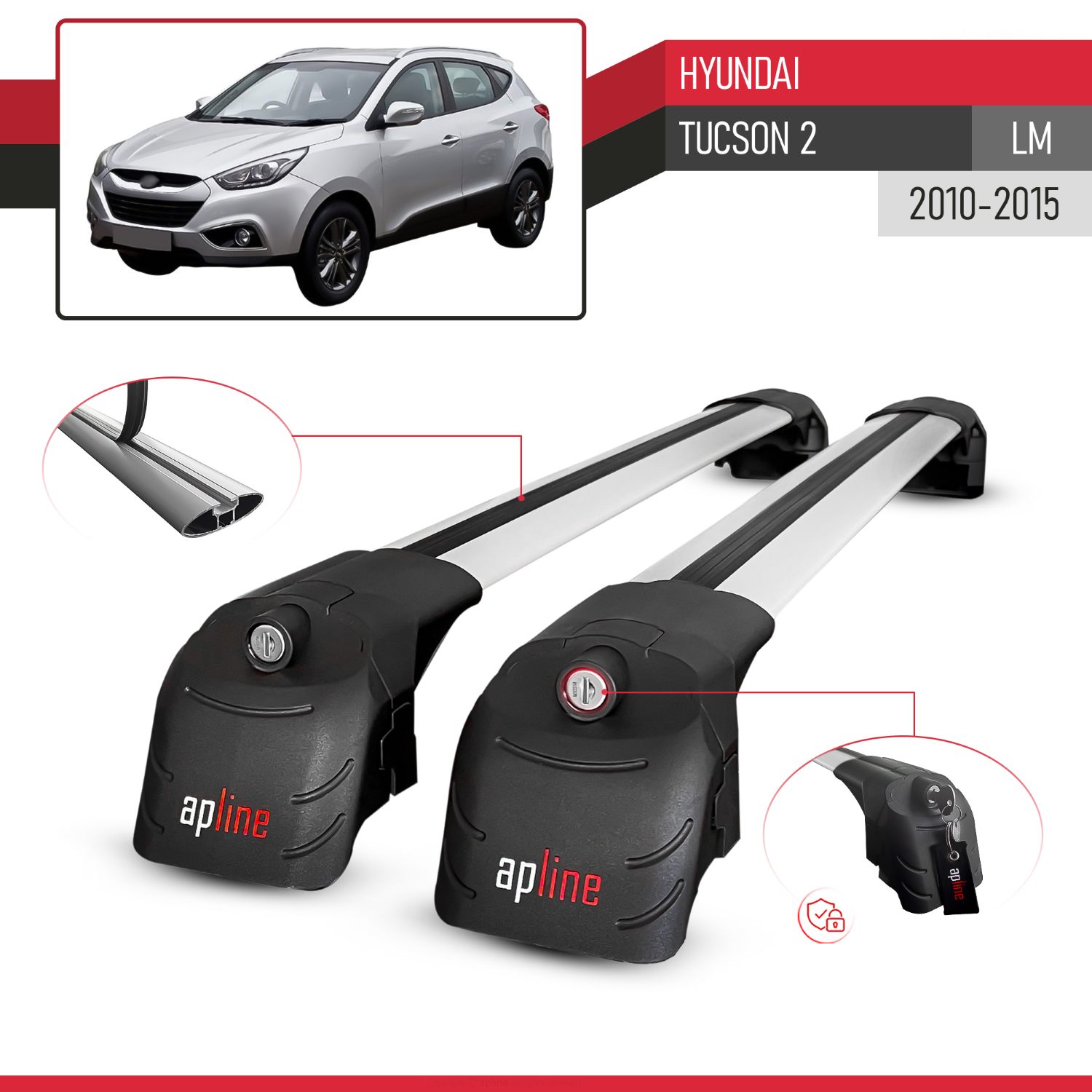 Hyundai Tucson 2 (LM) 2010-2015 Arası ile Uyumlu ACE-2 Model Ara Atkı Tavan Barı Gri 2 Adet - Görsel 3