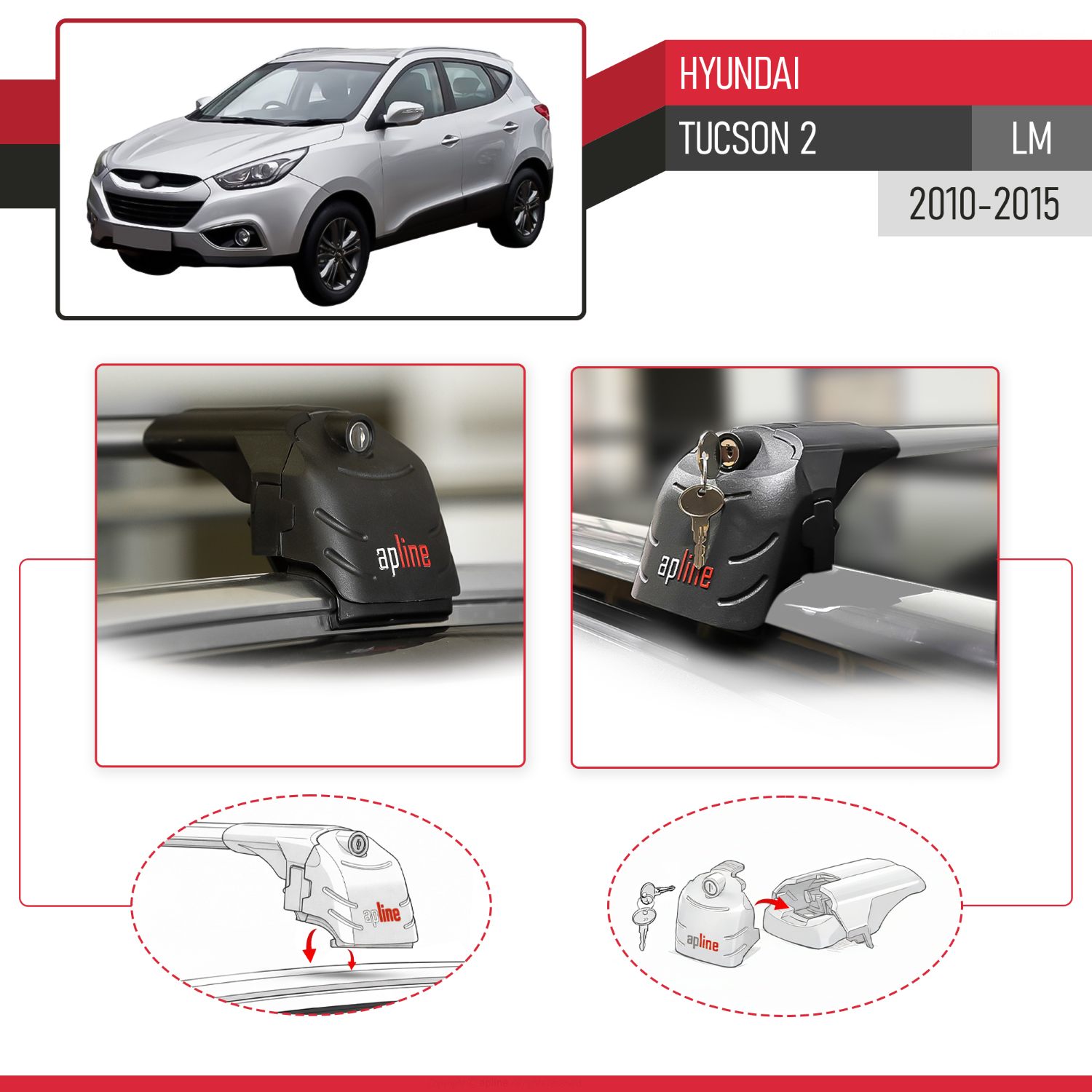 Hyundai Tucson 2 (LM) 2010-2015 Arası ile Uyumlu ACE-2 Model Ara Atkı Tavan Barı Gri 2 Adet - Görsel 4