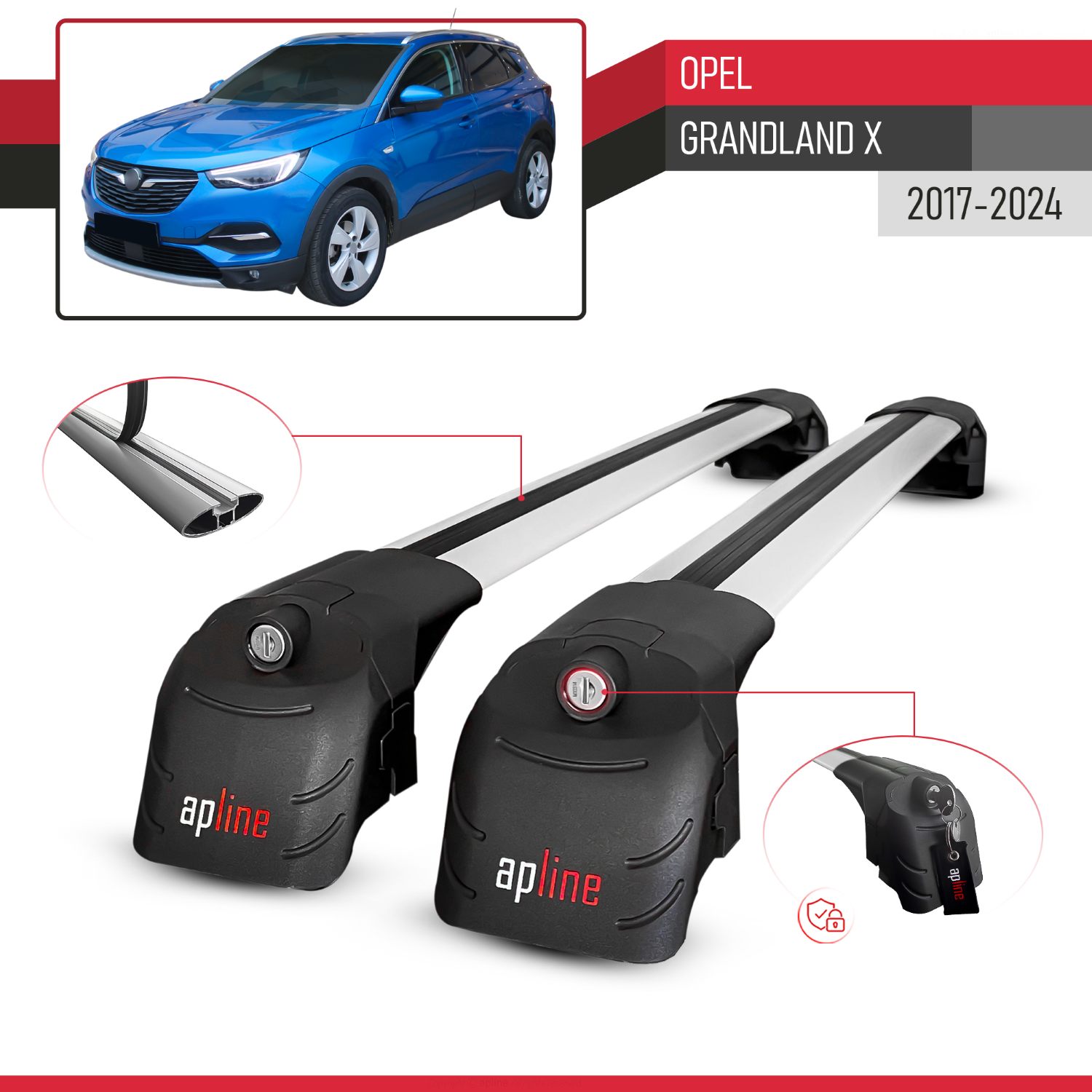 Opel Grandland X 2017-2024 Arası ile Uyumlu ACE-2 Model Ara Atkı Tavan Barı Gri 2 Adet - Görsel 3