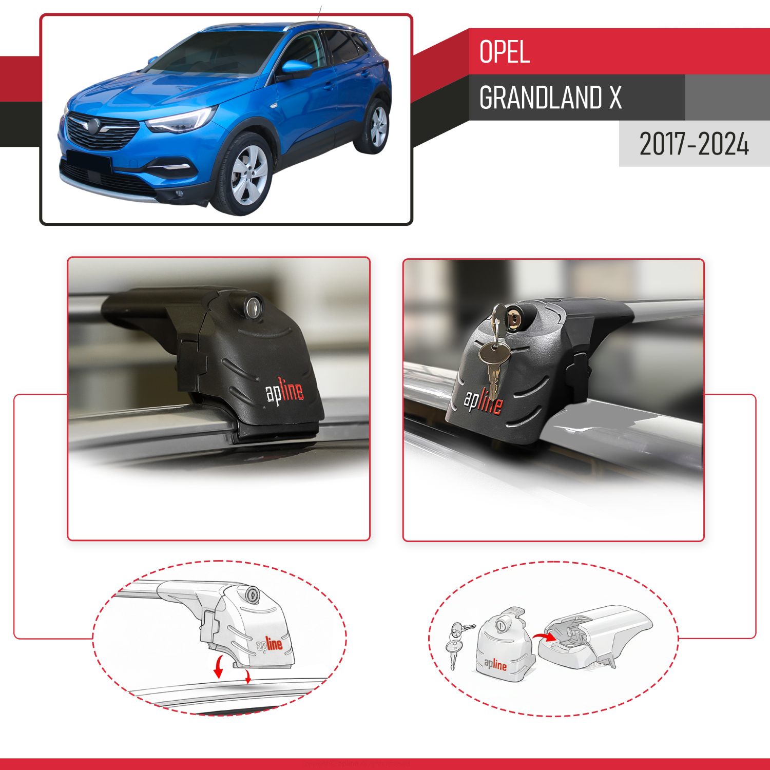 Opel Grandland X 2017-2024 Arası ile Uyumlu ACE-2 Model Ara Atkı Tavan Barı Gri 2 Adet - Görsel 4