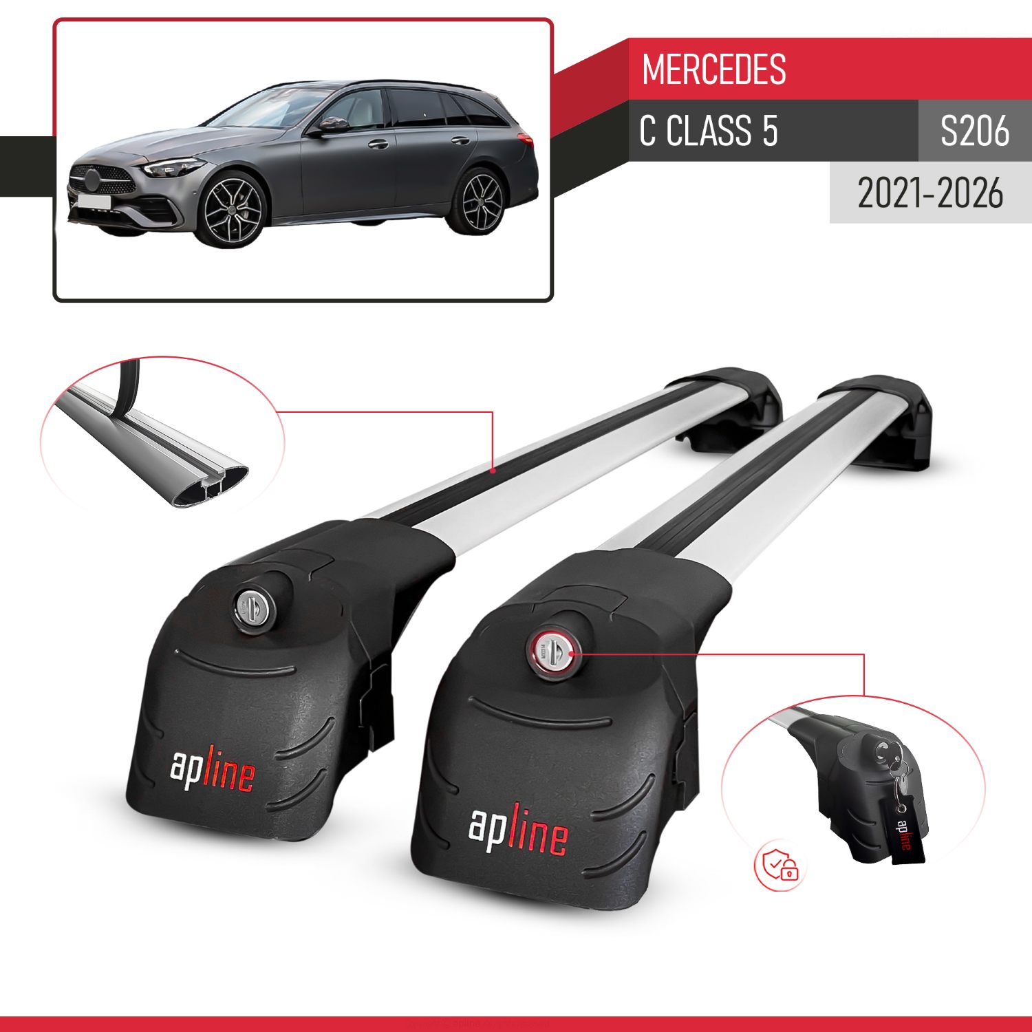 Mercedes C Class 5 (S206) 2021-2026 Arası ile Uyumlu ACE-2 Model Ara Atkı Tavan Barı Gri 2 Adet - Görsel 3