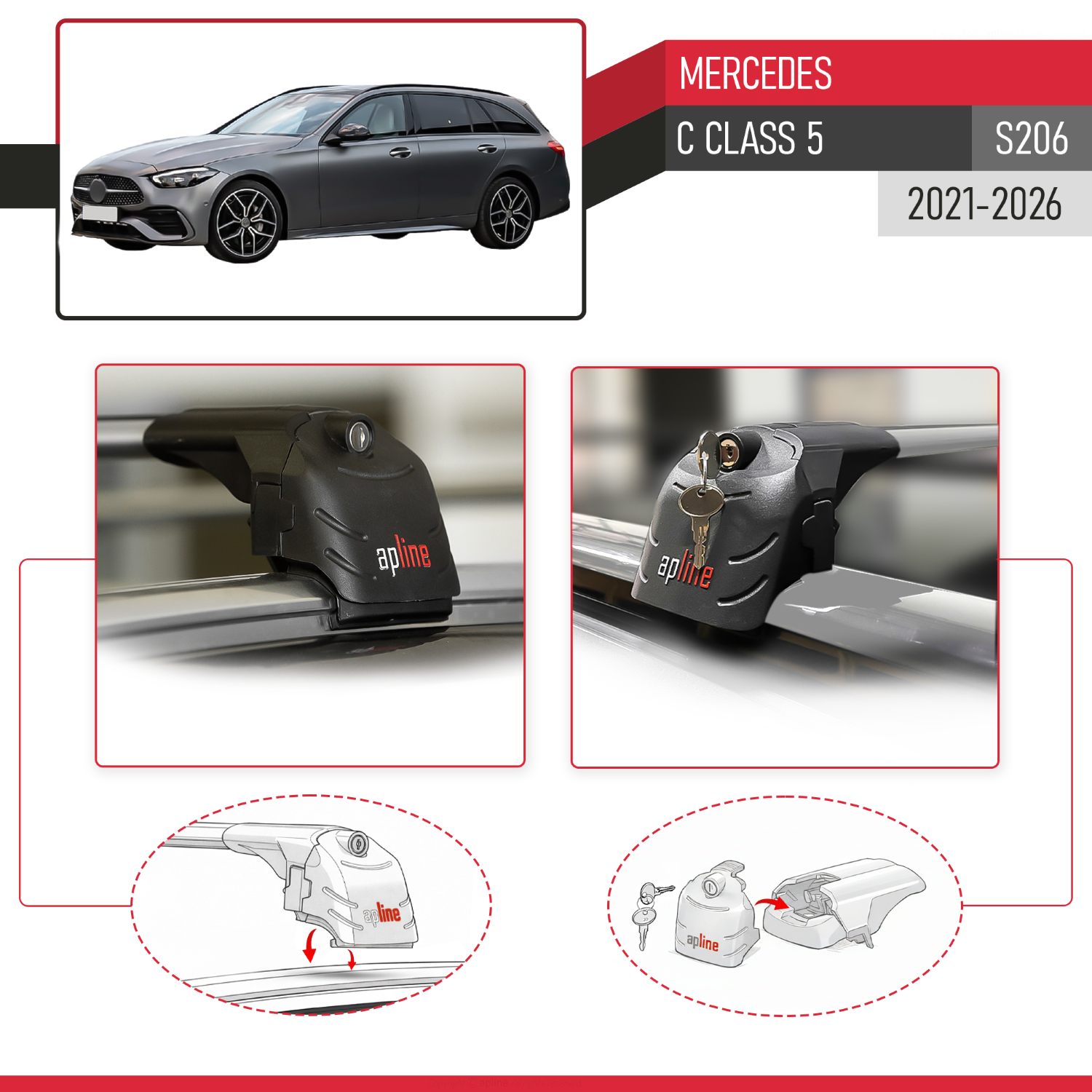 Mercedes C Class 5 (S206) 2021-2026 Arası ile Uyumlu ACE-2 Model Ara Atkı Tavan Barı Gri 2 Adet - Görsel 4