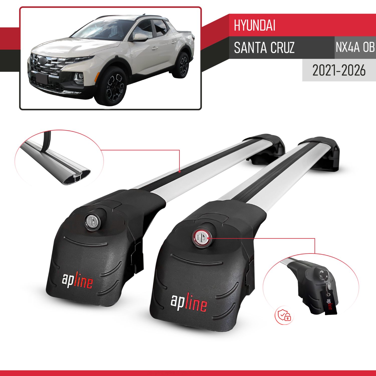 Hyundai Santa Cruz (NX4A OB) 2021-2026 Arası ile Uyumlu ACE-2 Model Ara Atkı Tavan Barı Gri 2 Adet - Görsel 3