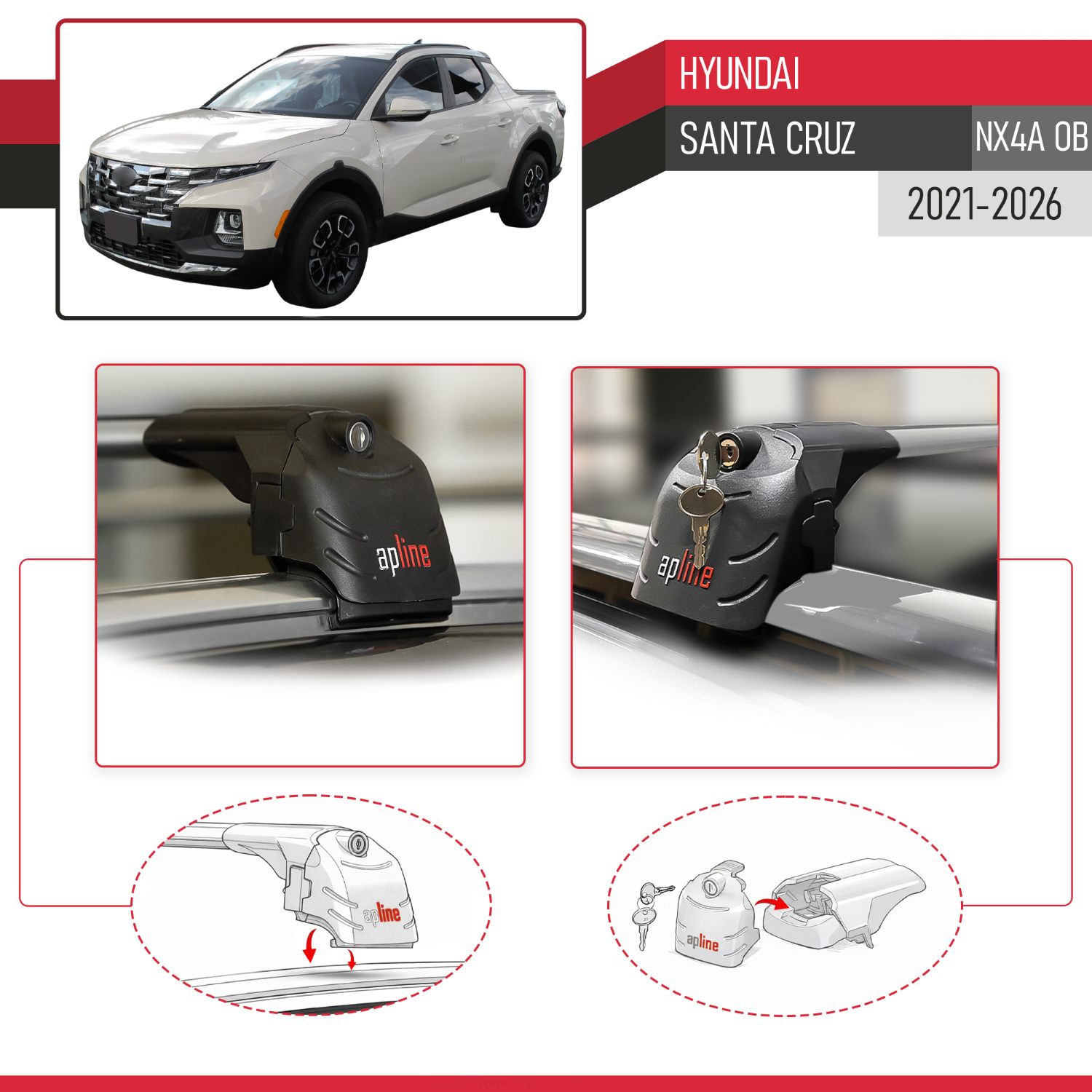 Hyundai Santa Cruz (NX4A OB) 2021-2026 Arası ile Uyumlu ACE-2 Model Ara Atkı Tavan Barı Gri 2 Adet - Görsel 4
