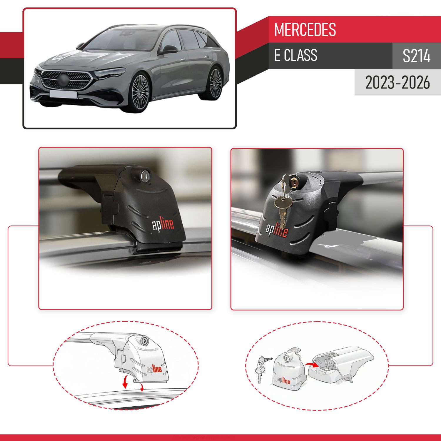 Mercedes E Class (S214) 2023-2026 Arası ile Uyumlu ACE-2 Model Ara Atkı Tavan Barı Gri 2 Adet - Görsel 4