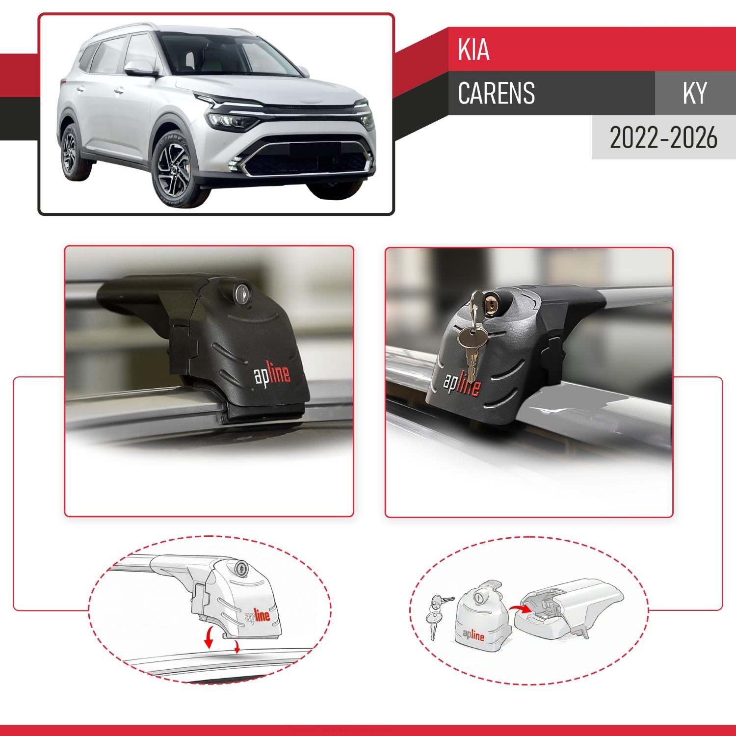 Kia Carens (KY) 2022-2026 Arası ile Uyumlu ACE-2 Model Ara Atkı Tavan Barı Gri 2 Adet - Görsel 4