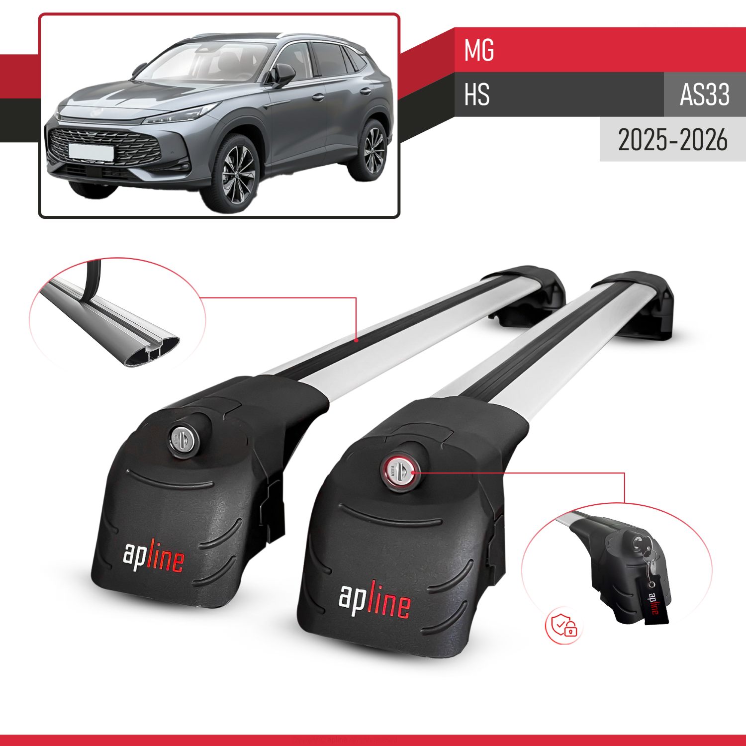 MG HS (AS33) 2025-2026 Arası ile Uyumlu ACE-2 Model Ara Atkı Tavan Barı Gri 2 Adet - Görsel 3