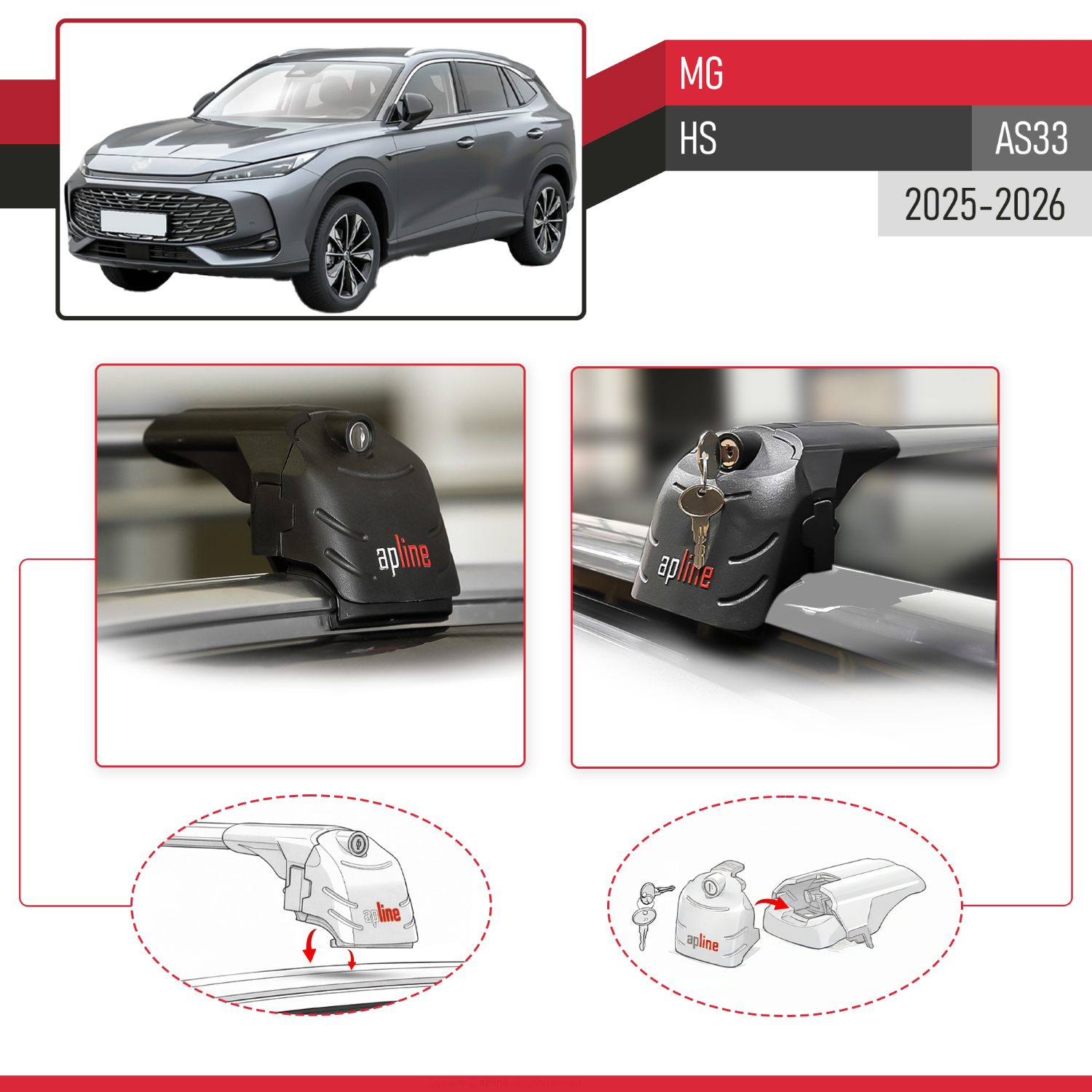 MG HS (AS33) 2025-2026 Arası ile Uyumlu ACE-2 Model Ara Atkı Tavan Barı Gri 2 Adet - Görsel 4