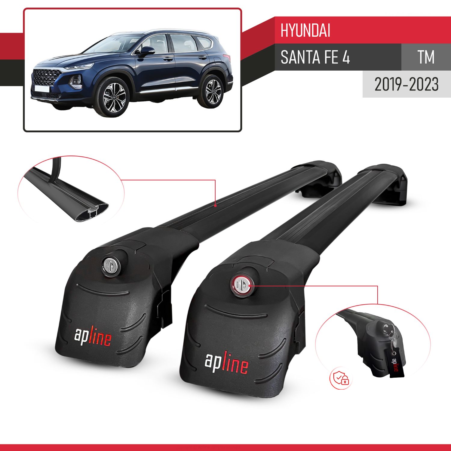 Hyundai Santa Fe 4 (TM) 2019-2023 Arası ile Uyumlu ACE-2 Model Ara Atkı Tavan Barı Siyah 2 Adet - Görsel 3